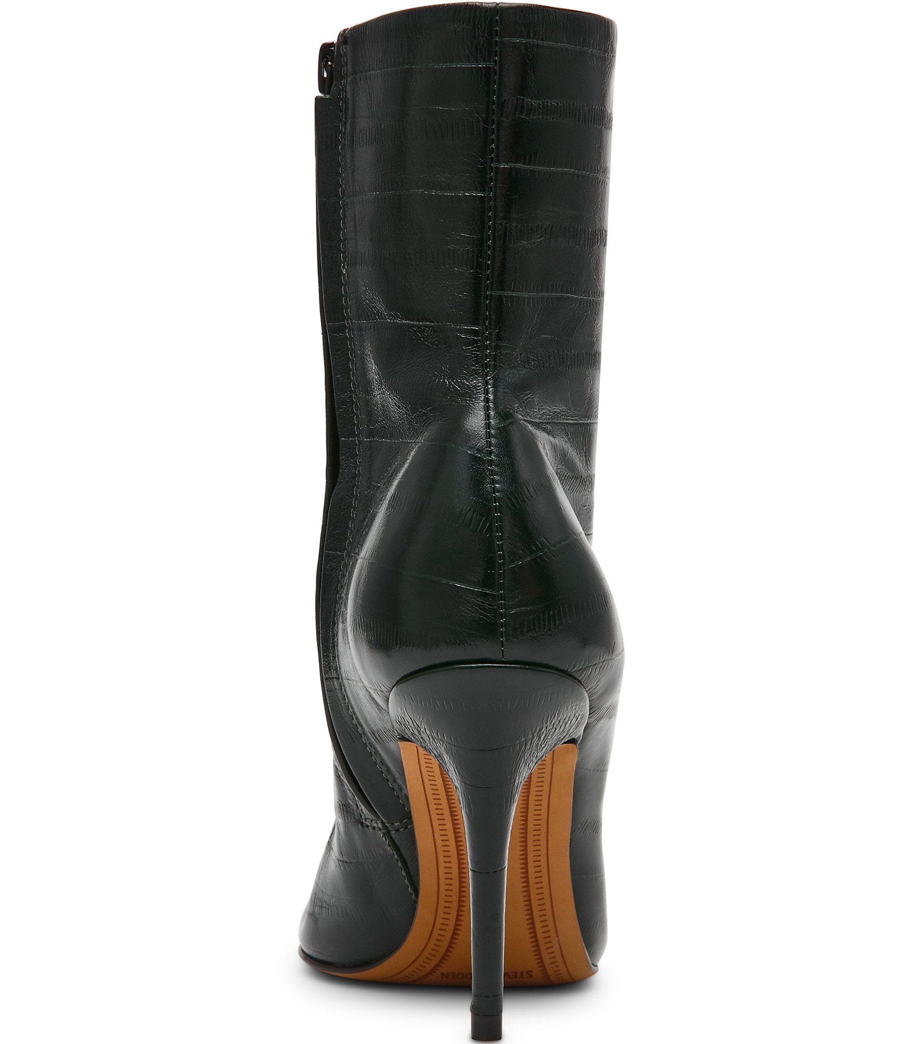 Steve Madden Heleena Leather Eel Embossed Stiletto Pointed Toe Ankle Booties