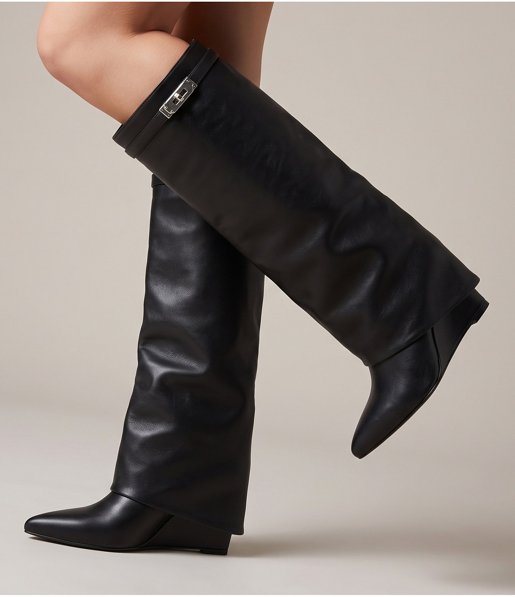 Steve Madden Impala Leather Fold Over Tall Wedge Boots