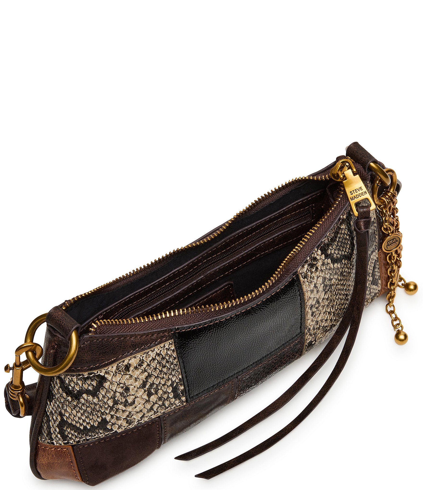 Steve Madden Irina Snake Print Patchwork Shoulder Bag