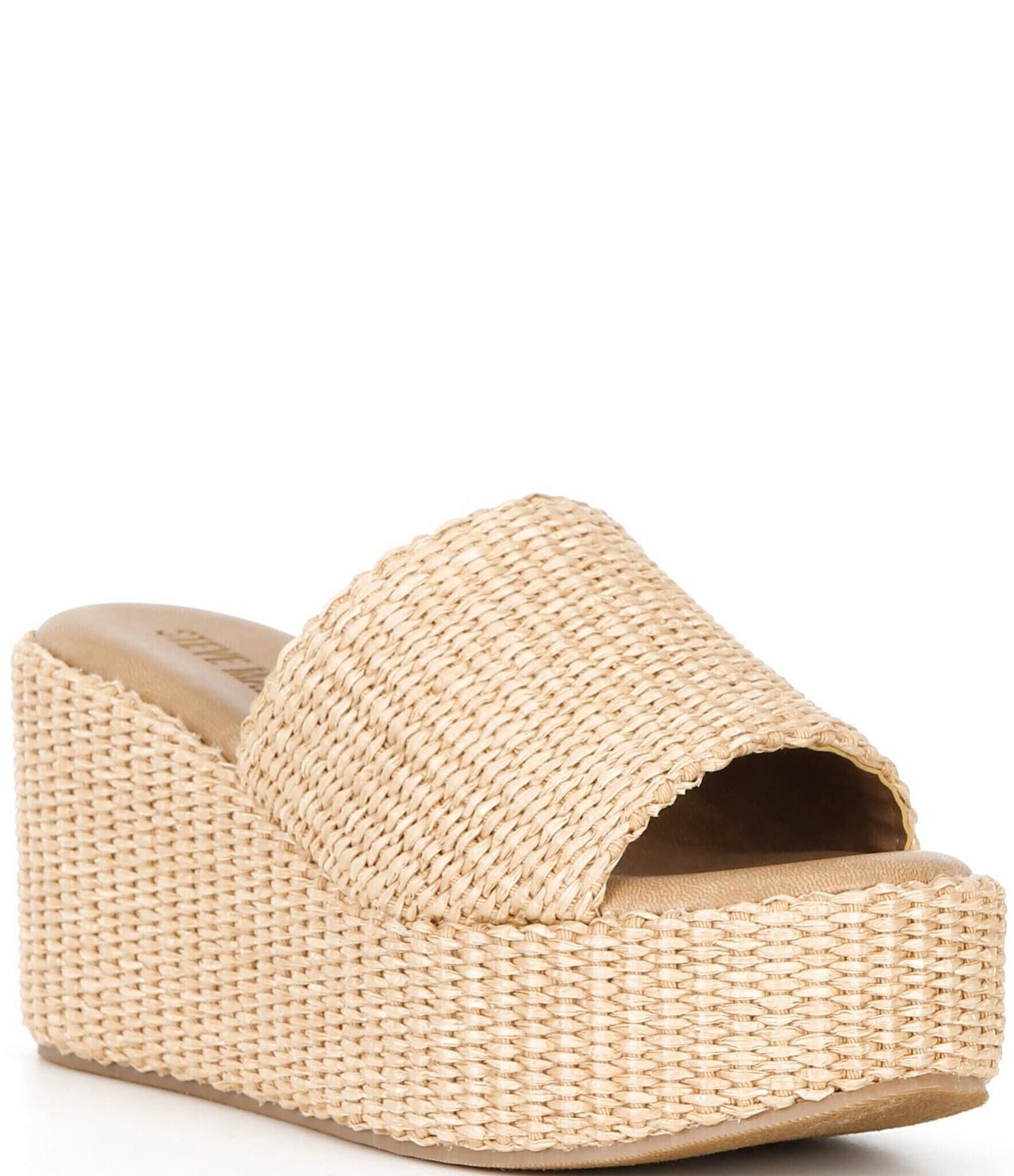Steve Madden Jetty Raffia Platform Wedge Slide Sandals