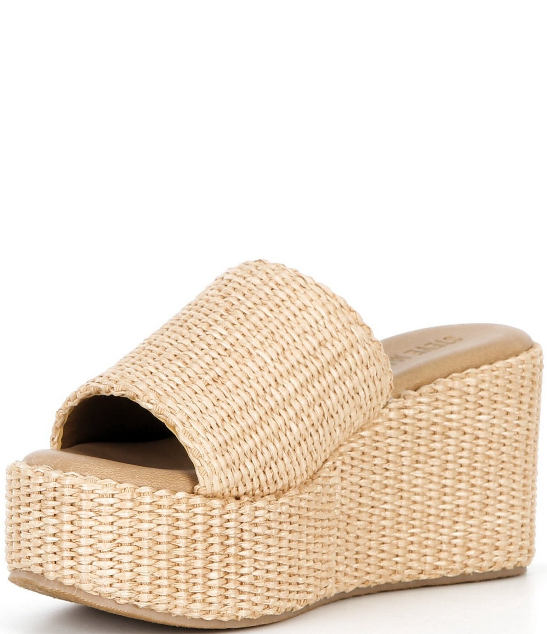 Steve Madden Jetty Raffia Platform Wedge Slide Sandals