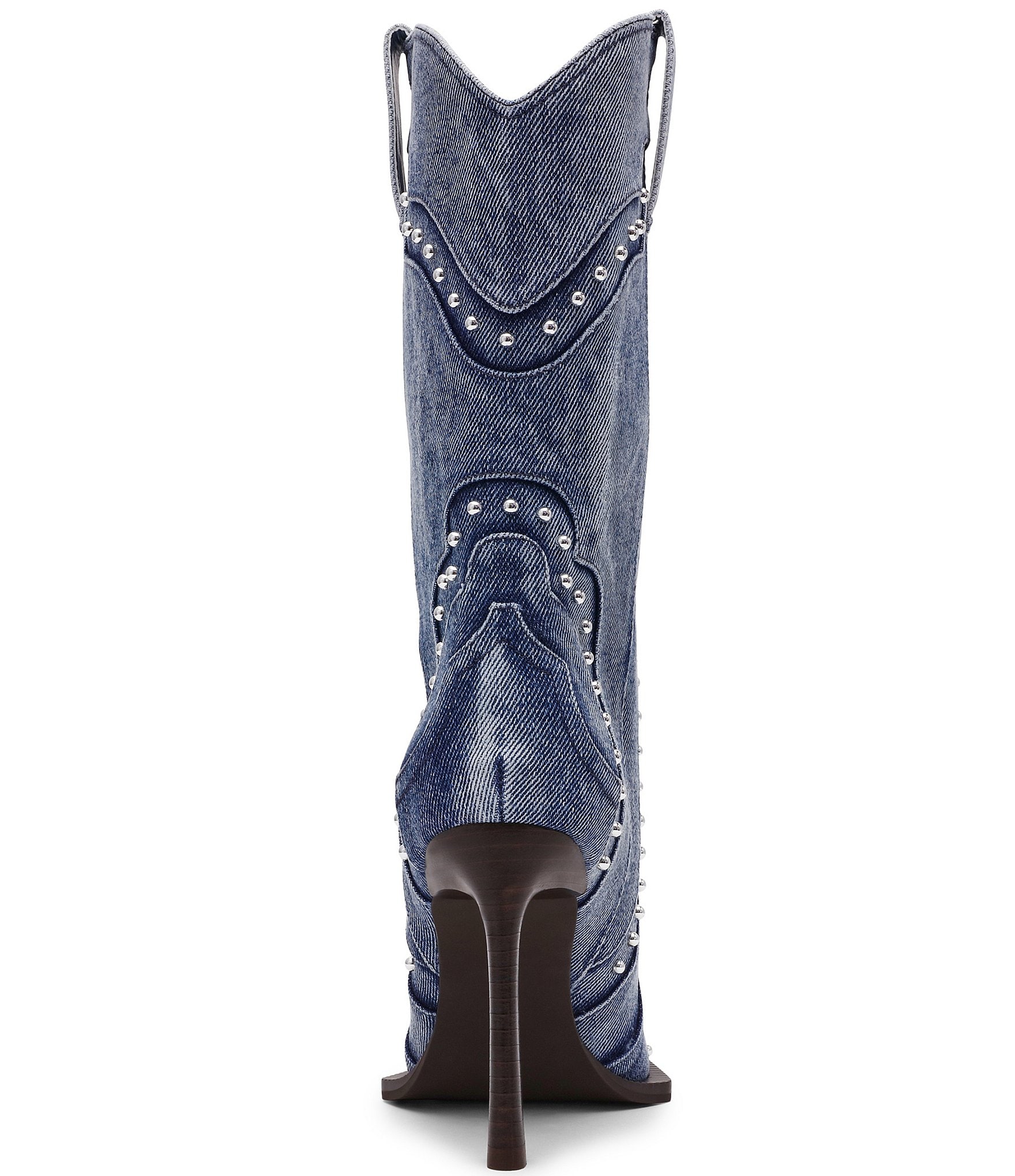 Steve Madden Kylar Distressed Denim Studded Western Boots