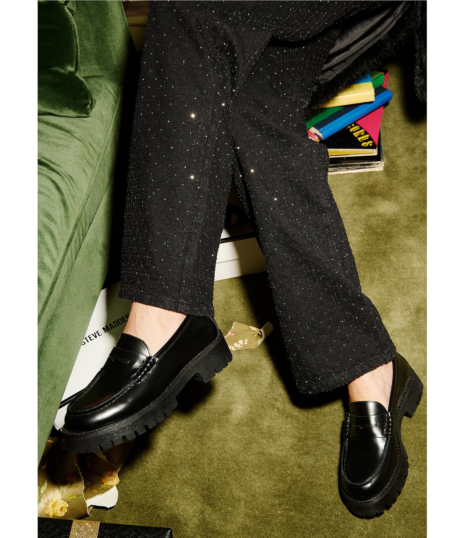 Steve Madden Langsten Leather Platform Lug Sole Penny Loafers