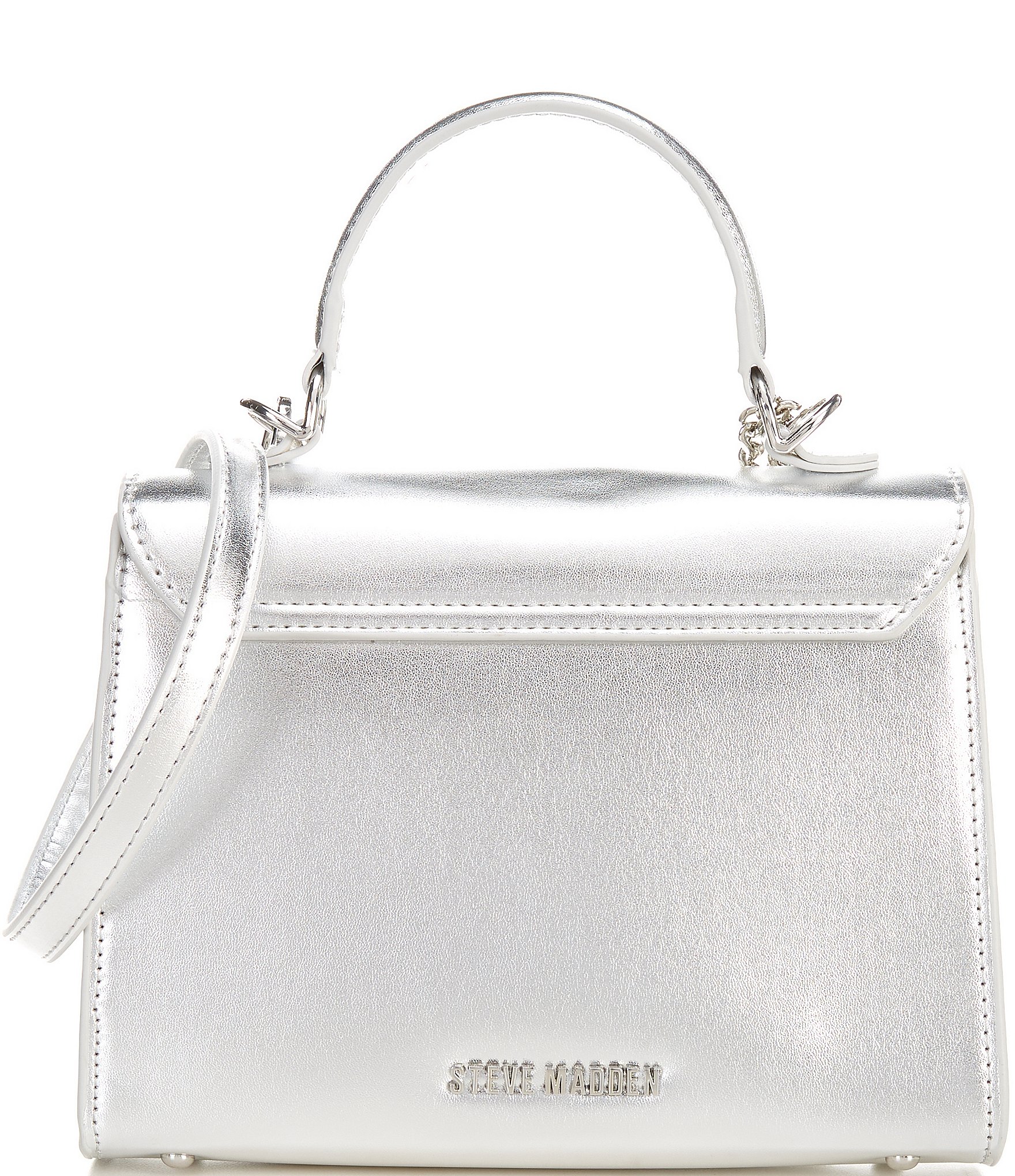 Steve Madden Lattuca Silver Metallic Top Handle Satchel Bag