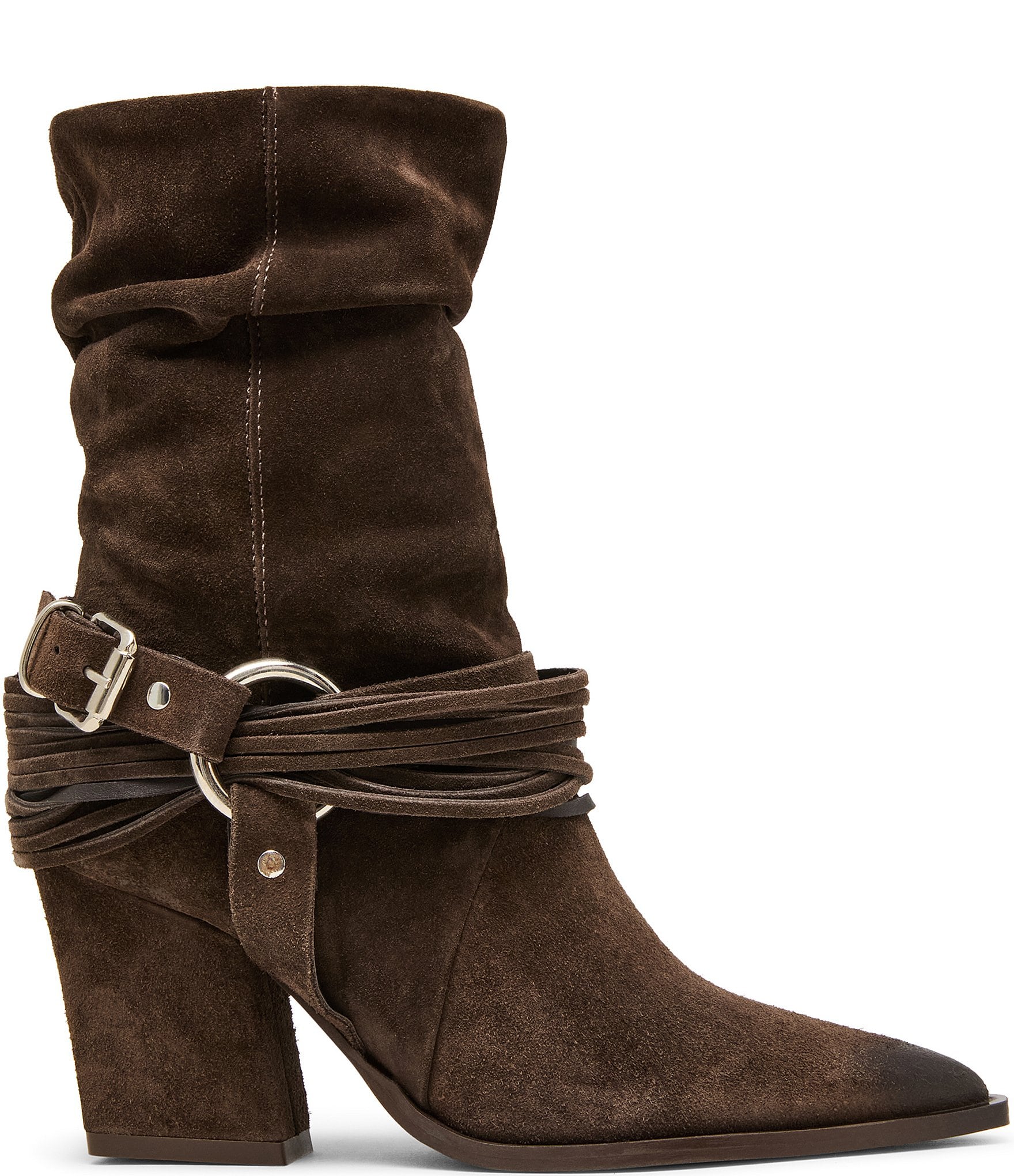 Steve Madden Lauper Suede Buckle Harness Hardware Western Booties