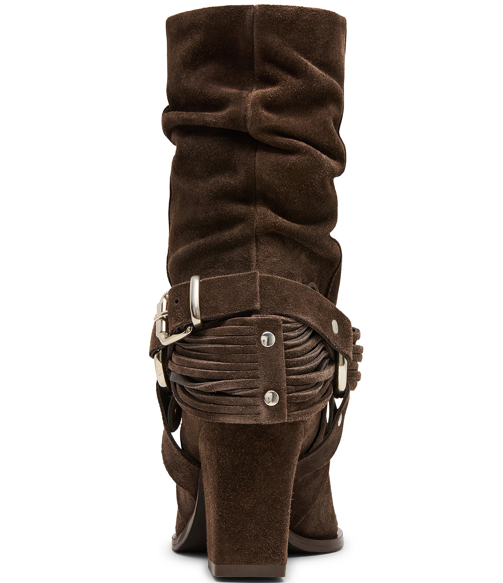 Steve Madden Lauper Suede Buckle Harness Hardware Western Booties