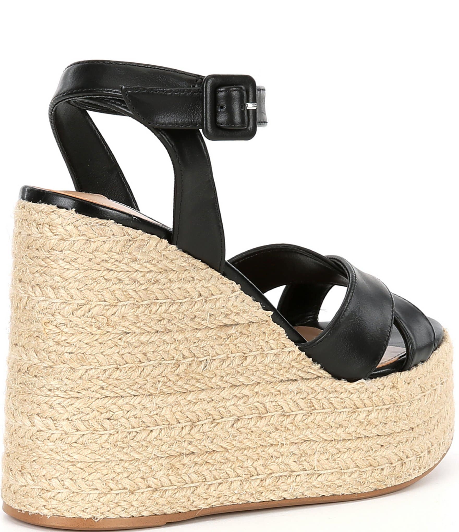 Steve Madden Lulah Leather Raffia Platform Wedge Sandals