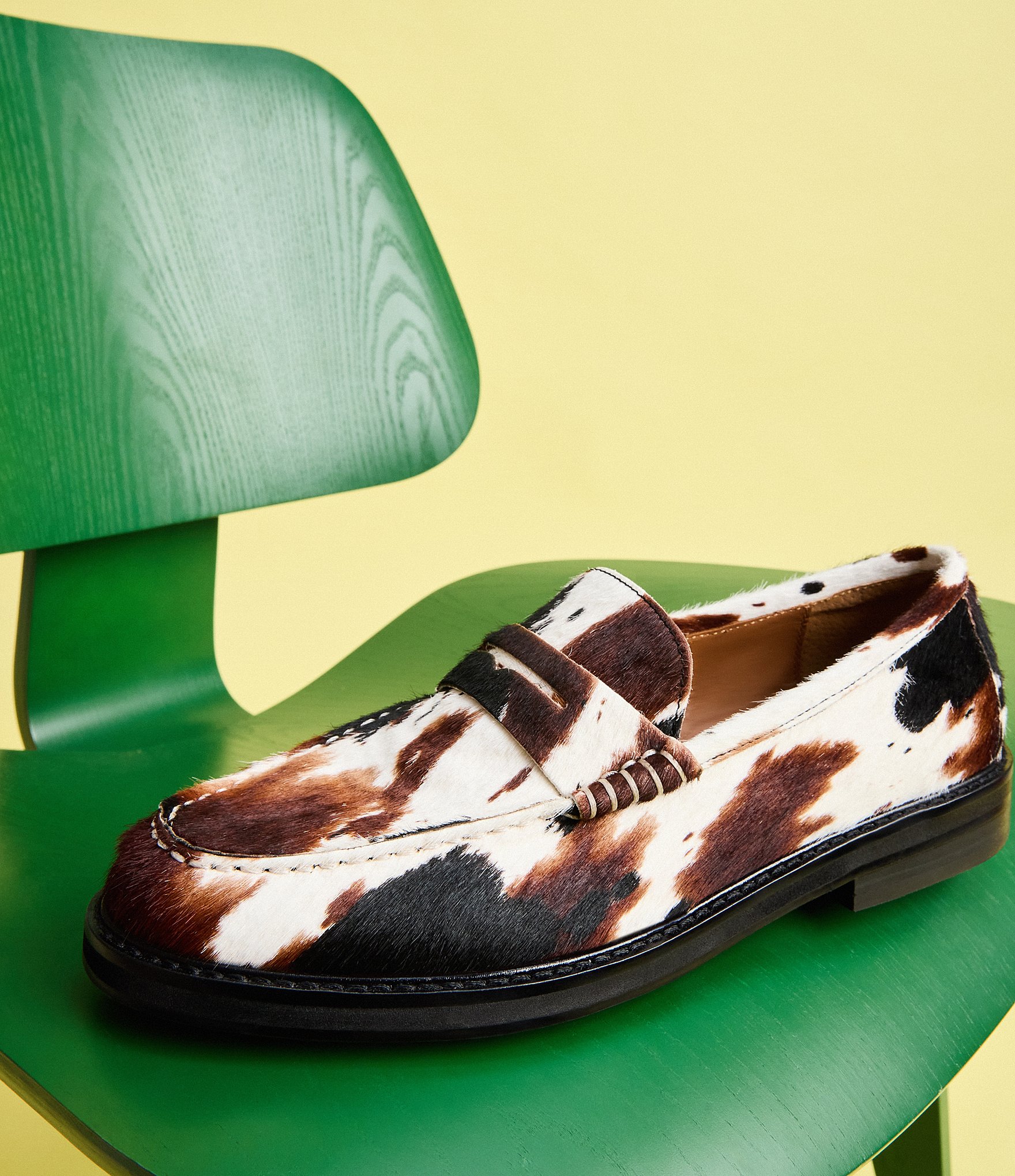 Steve Madden Madison-C Cow Print Haircalf Penny Loafers