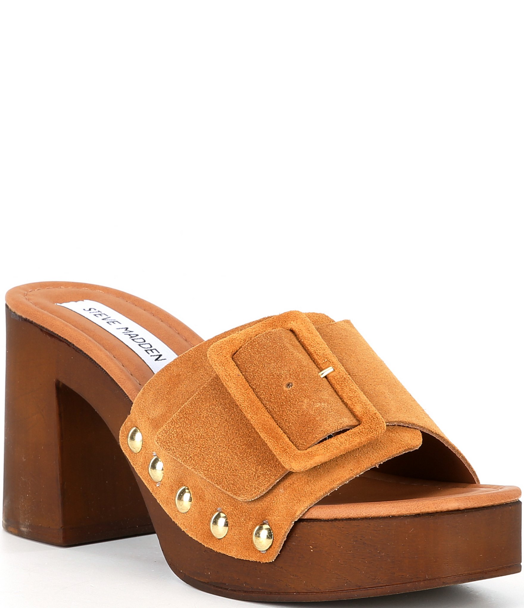 Steve Madden Marlena Suede Buckle Wooden Clog Slides | Dillard's