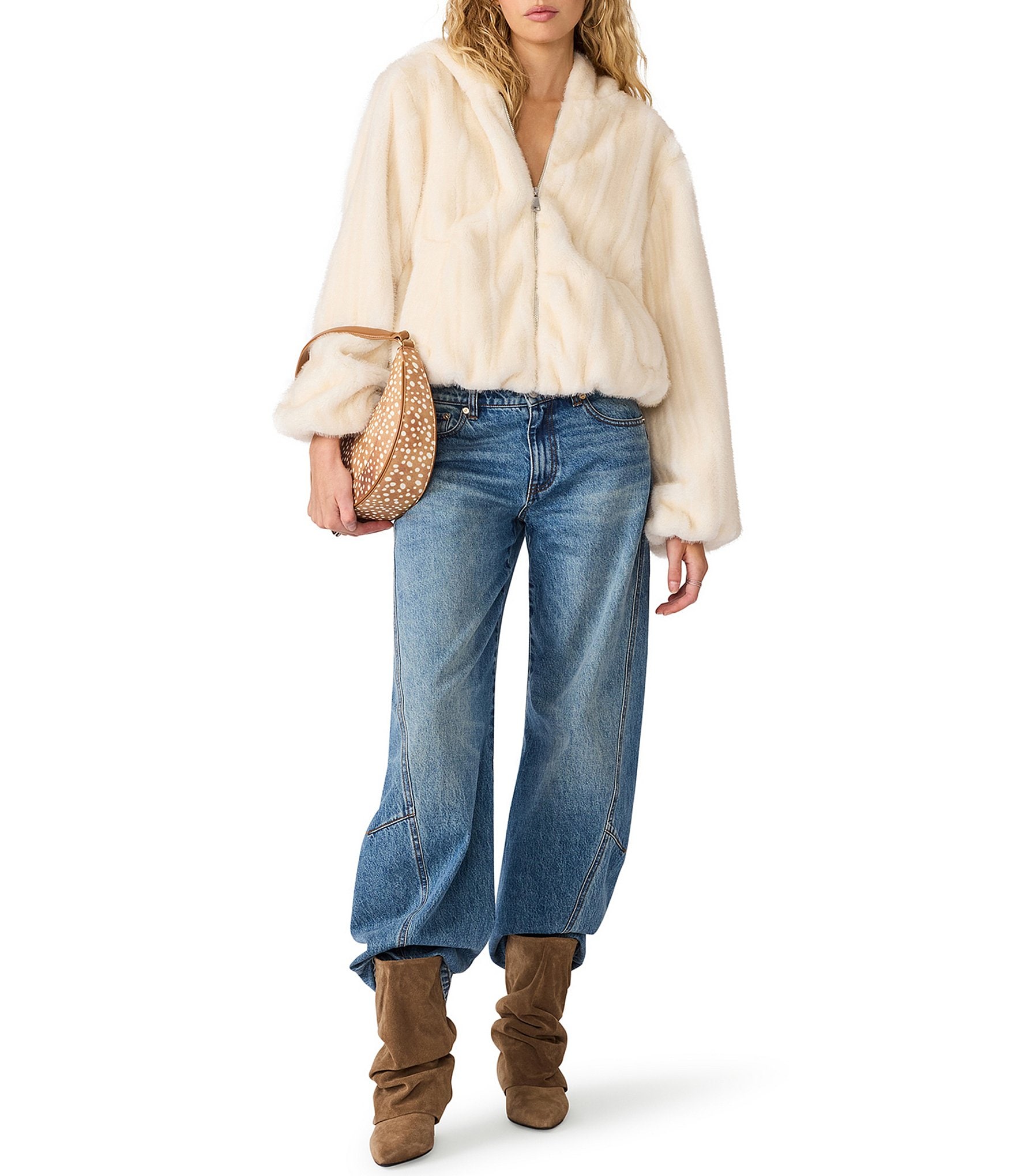 Steve Madden Mavis Faux Fur Hooded Long Sleeve Bubble Jacket