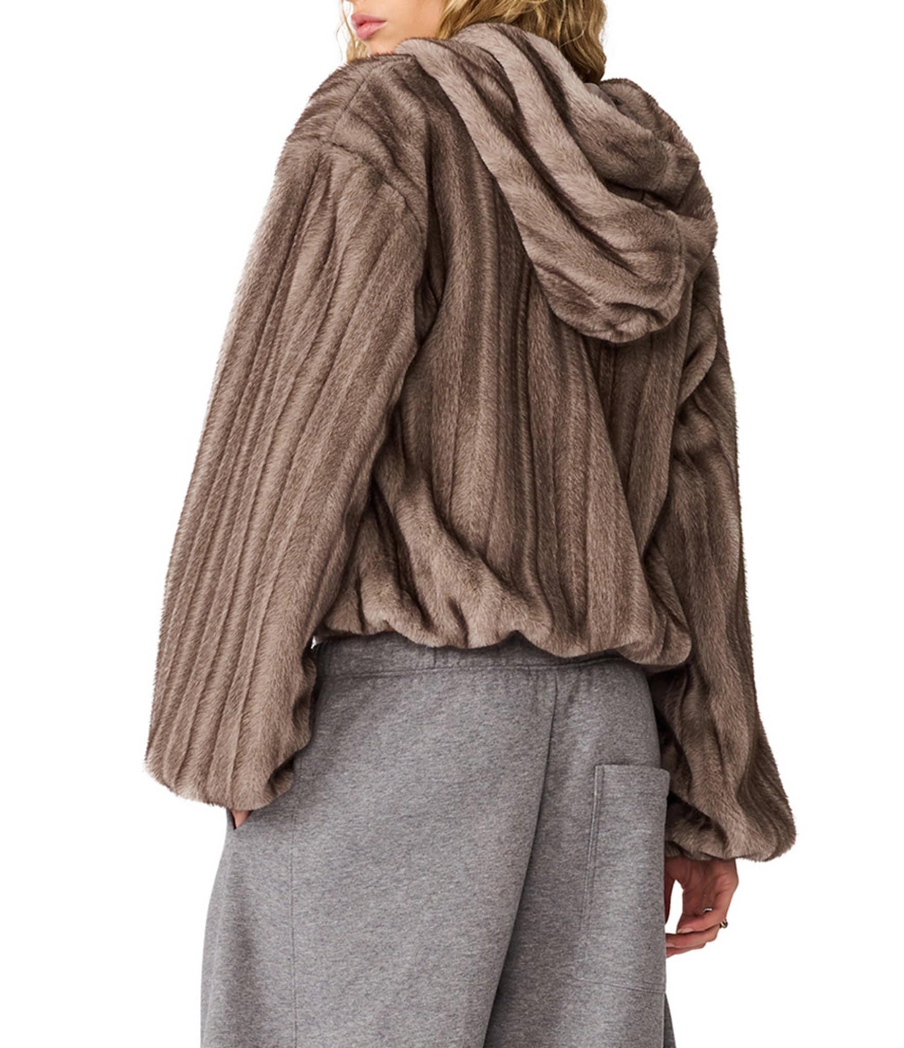 Steve Madden Mavis Faux Fur Hooded Long Sleeve Bubble Jacket