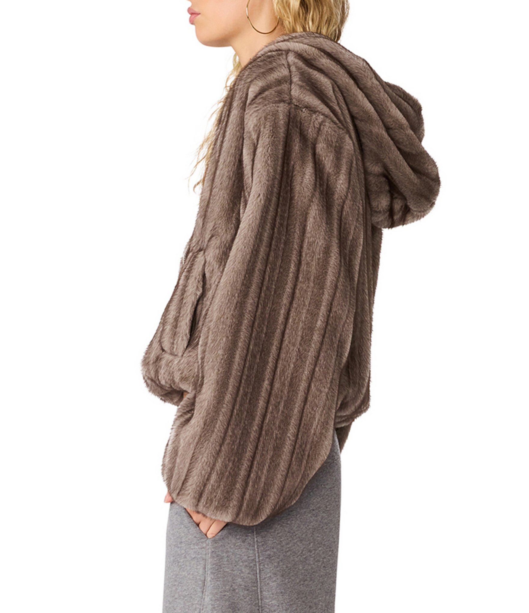 Steve Madden Mavis Faux Fur Hooded Long Sleeve Bubble Jacket
