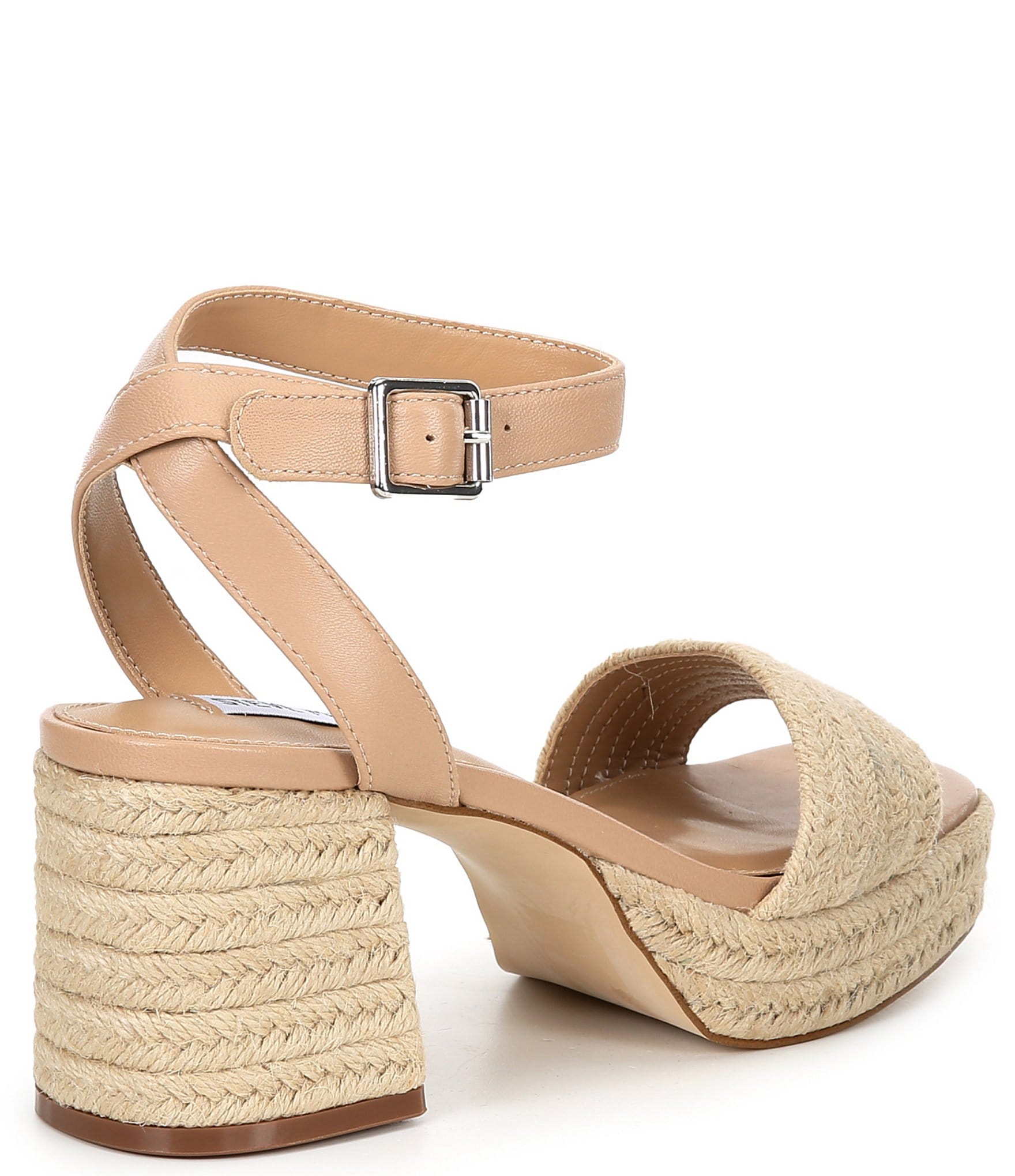 Steve Madden Mercerr Jute Leather Ankle Strap Block Heel Dress Sandals