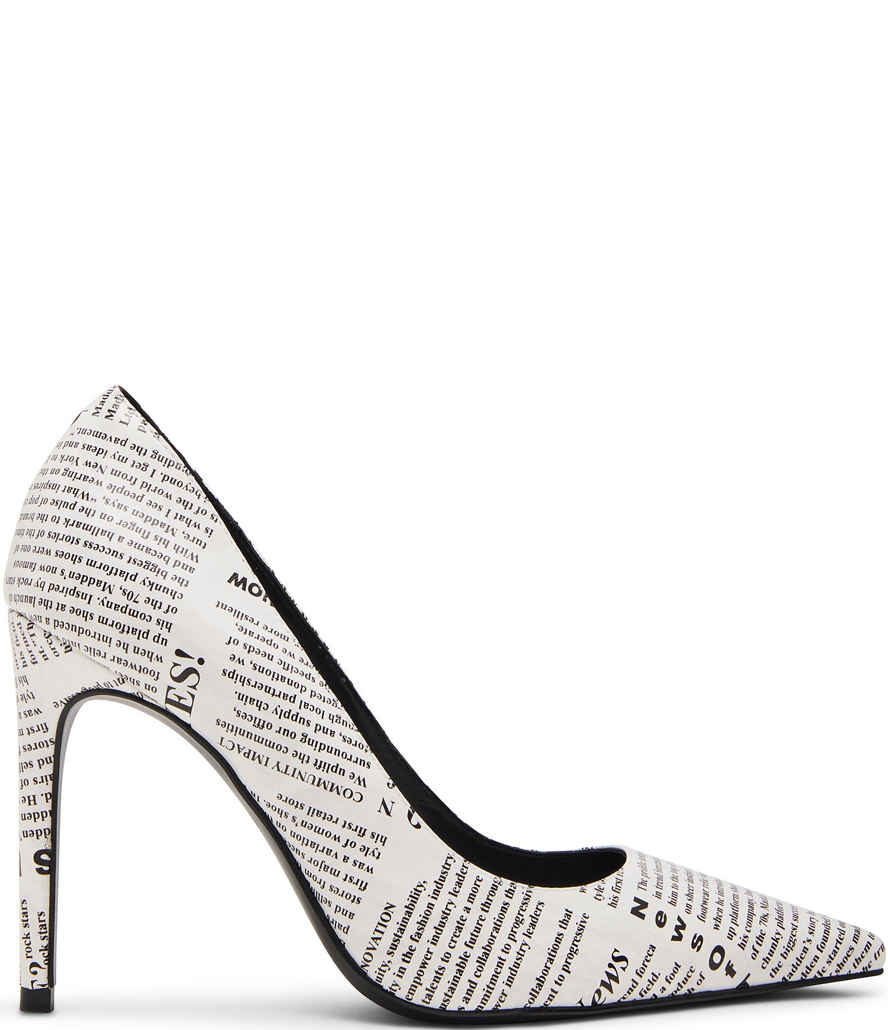 Steve Madden Noir Newspaper Print Pointed Toe Stiletto Pumps