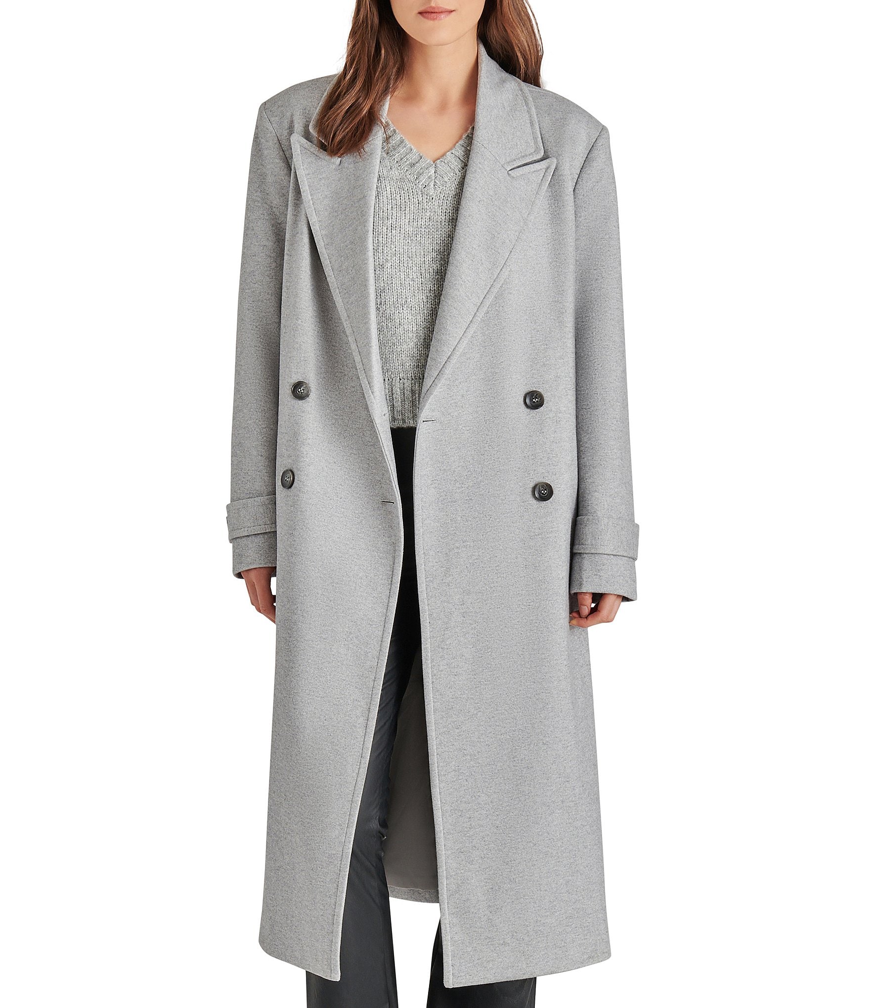 Steve Madden Prince Double-Breasted Long Sleeve Duster Peacoat | Dillard's