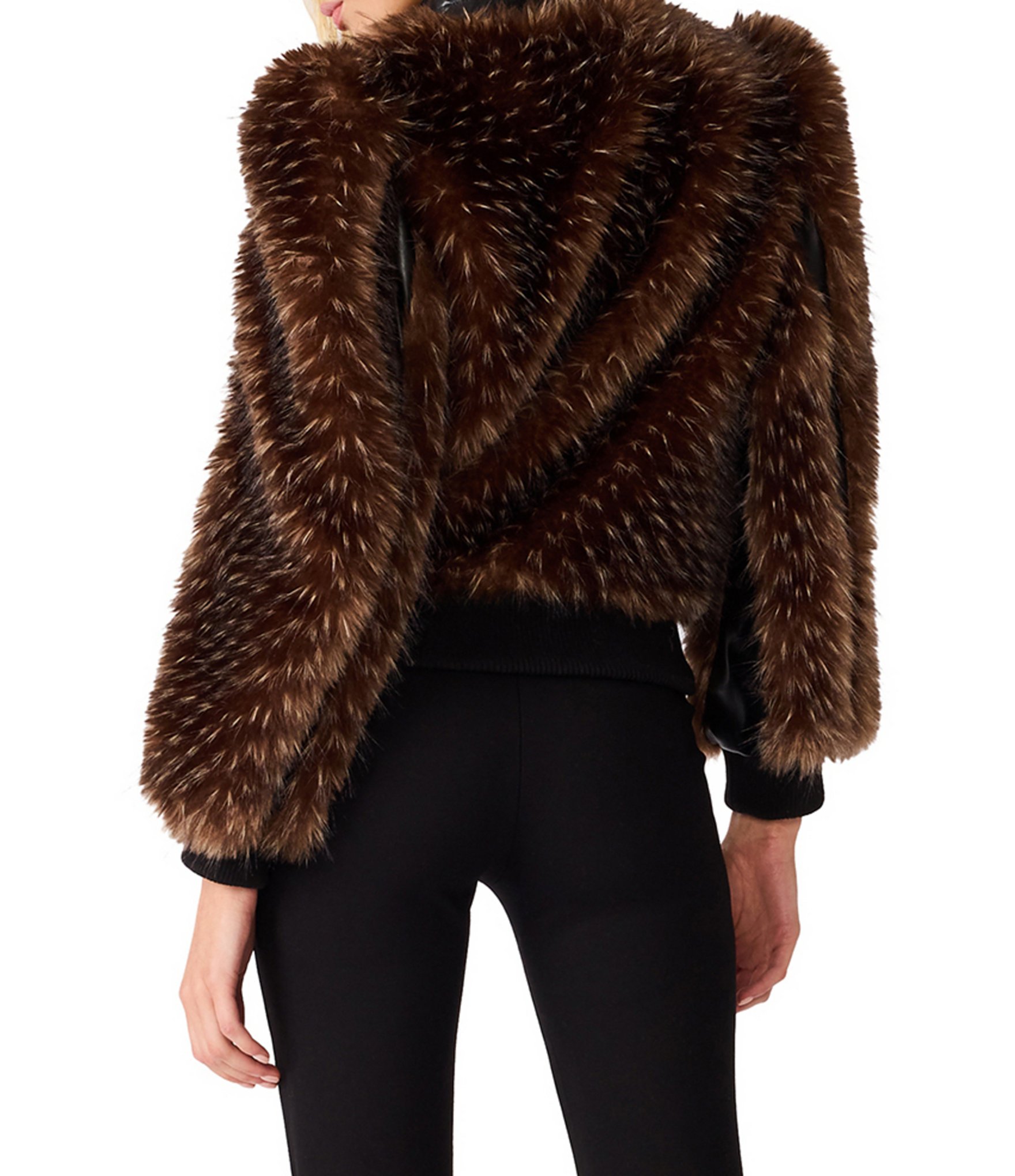 Steve Madden Pru Faux Fur Funnel Neck Long Sleeve Zip-Front Jacket