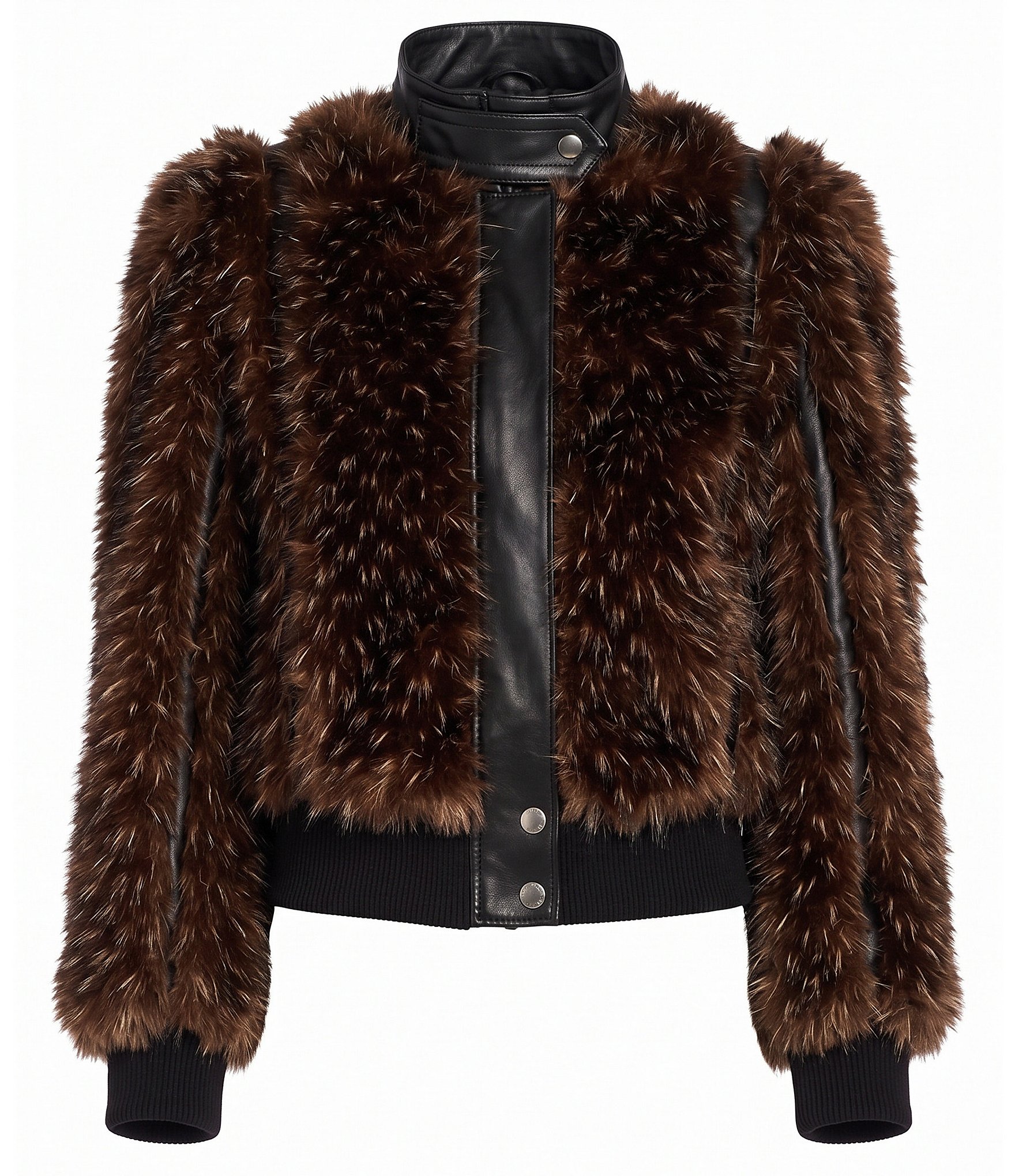 Steve Madden Pru Faux Fur Funnel Neck Long Sleeve Zip-Front Jacket