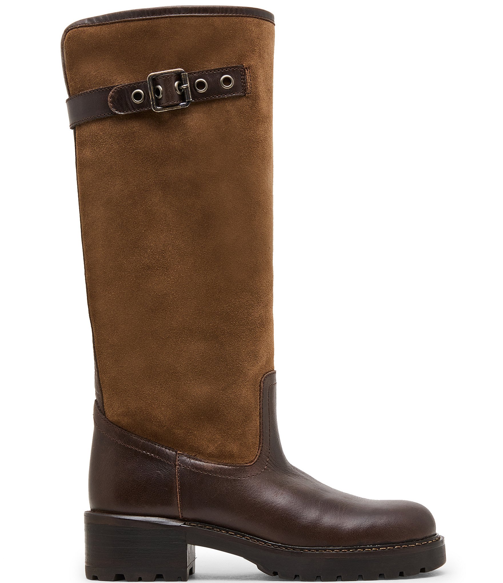 Steve Madden Ramble Leather and Suede Square Toe Riding Boots