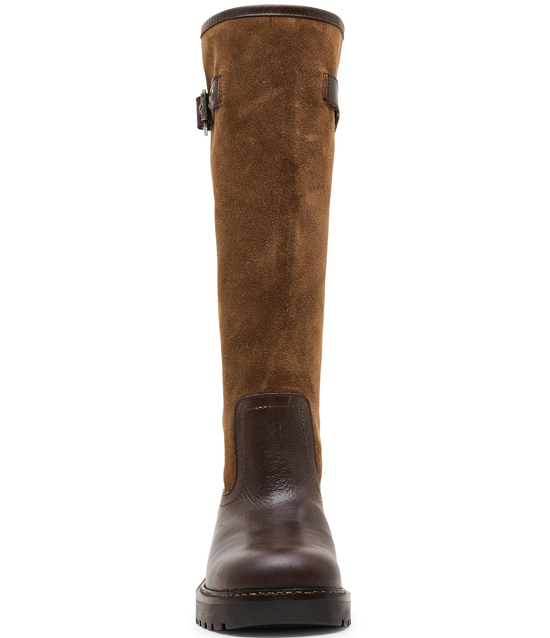 Steve Madden Ramble Leather and Suede Square Toe Riding Boots