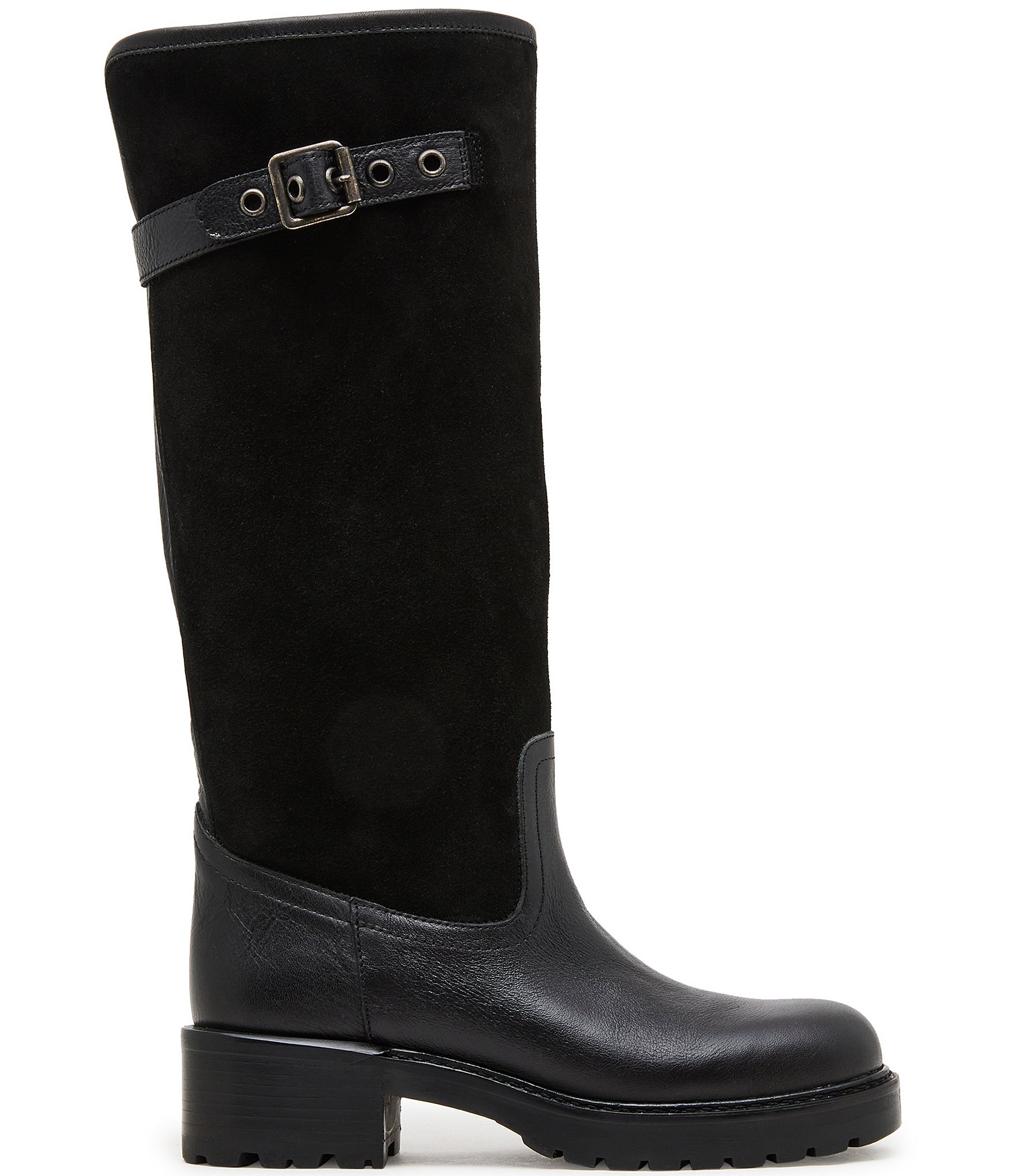 Steve Madden Ramble Leather and Suede Square Toe Riding Boots