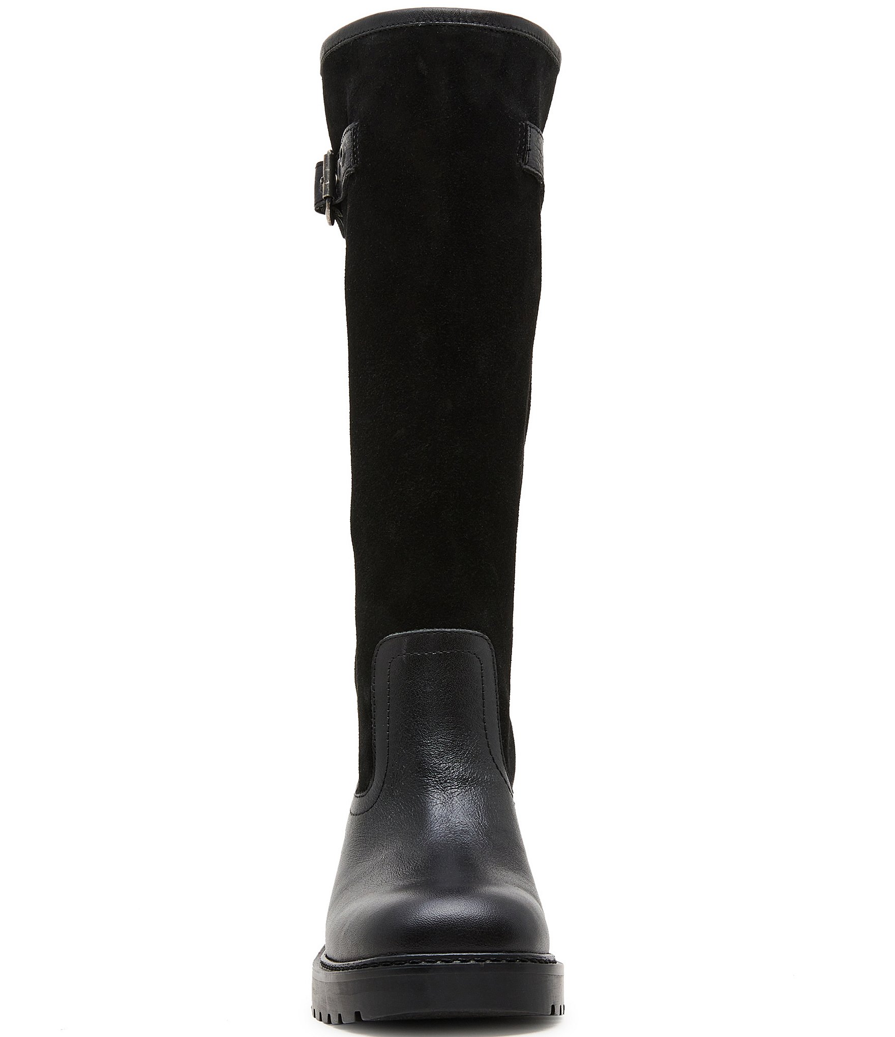 Steve Madden Ramble Leather and Suede Square Toe Riding Boots
