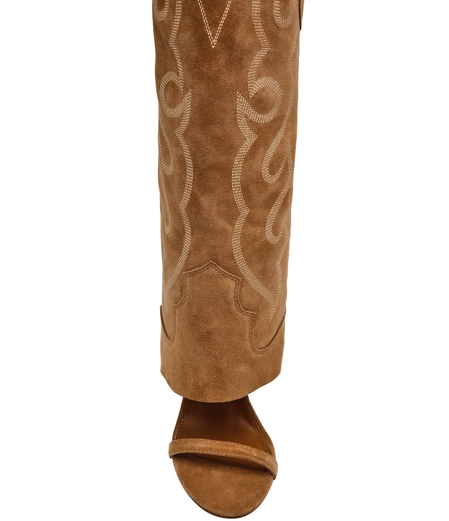 Steve Madden Ravine Suede Western Knee High Open Toe Boots