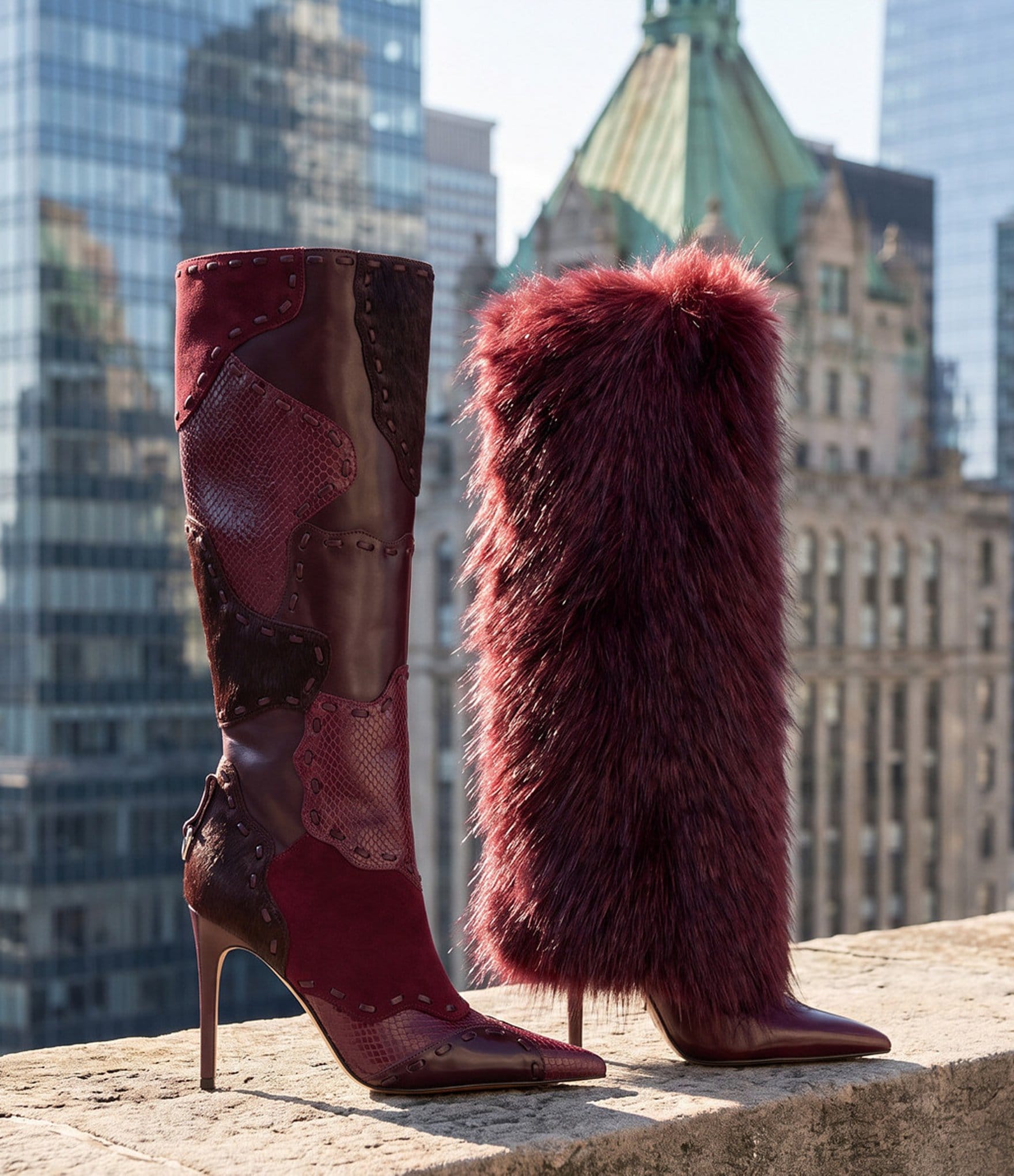 Steve Madden Revive Patchwork Haircalf Tall Boots