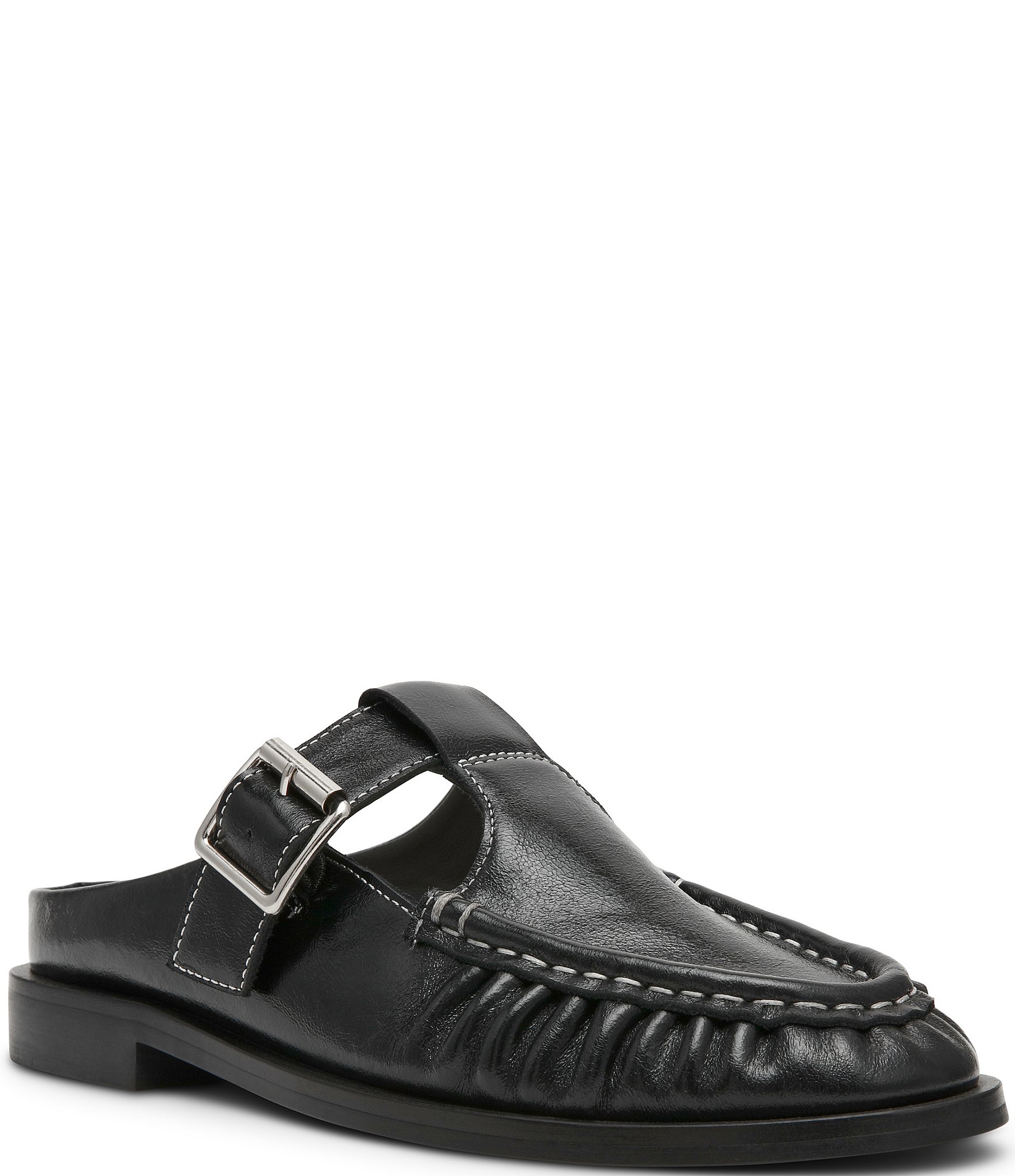 Steve Madden Rona Leather Buckle Strap Loafer Mules