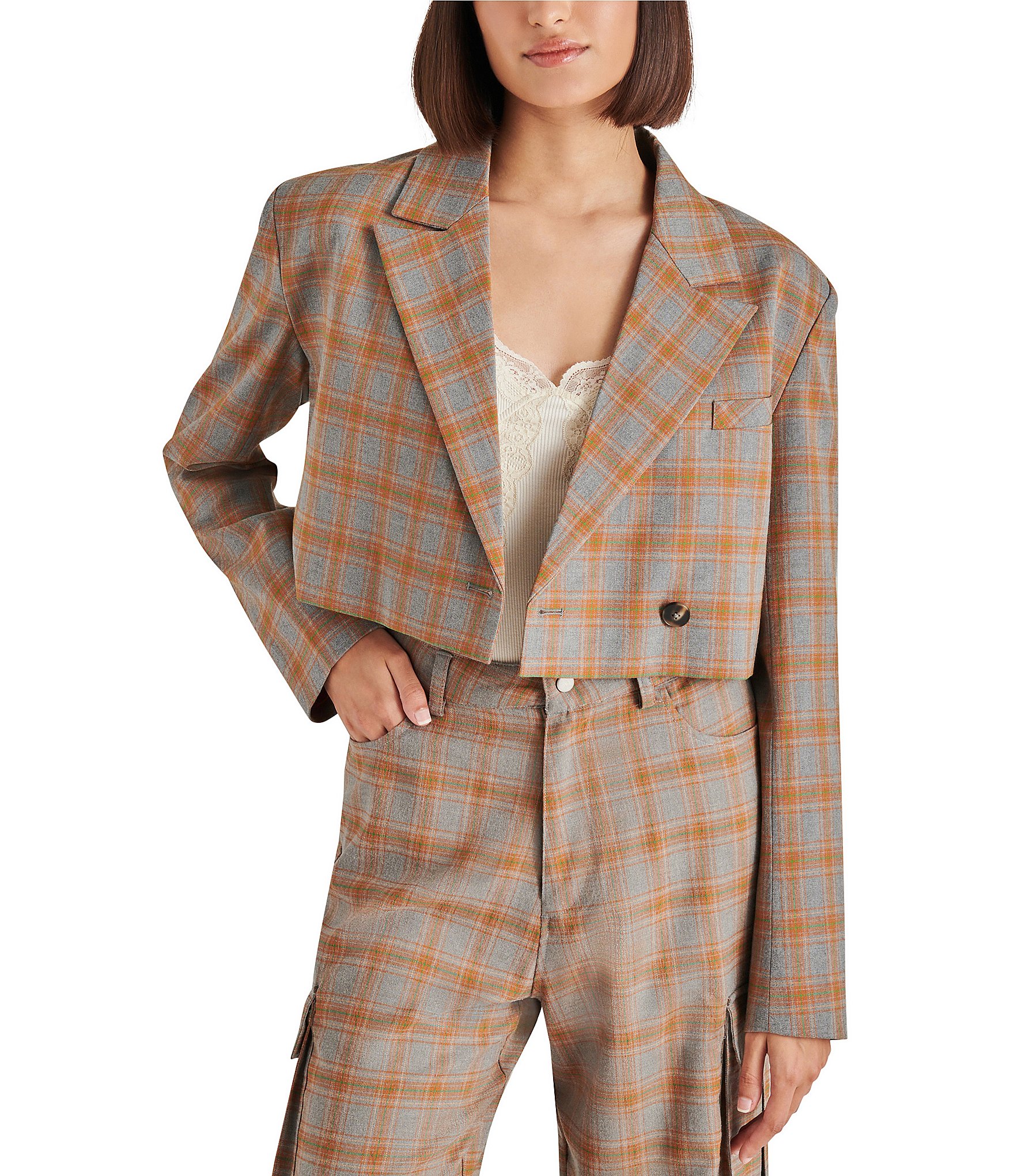 Democracy Cropped Plaid Jacket