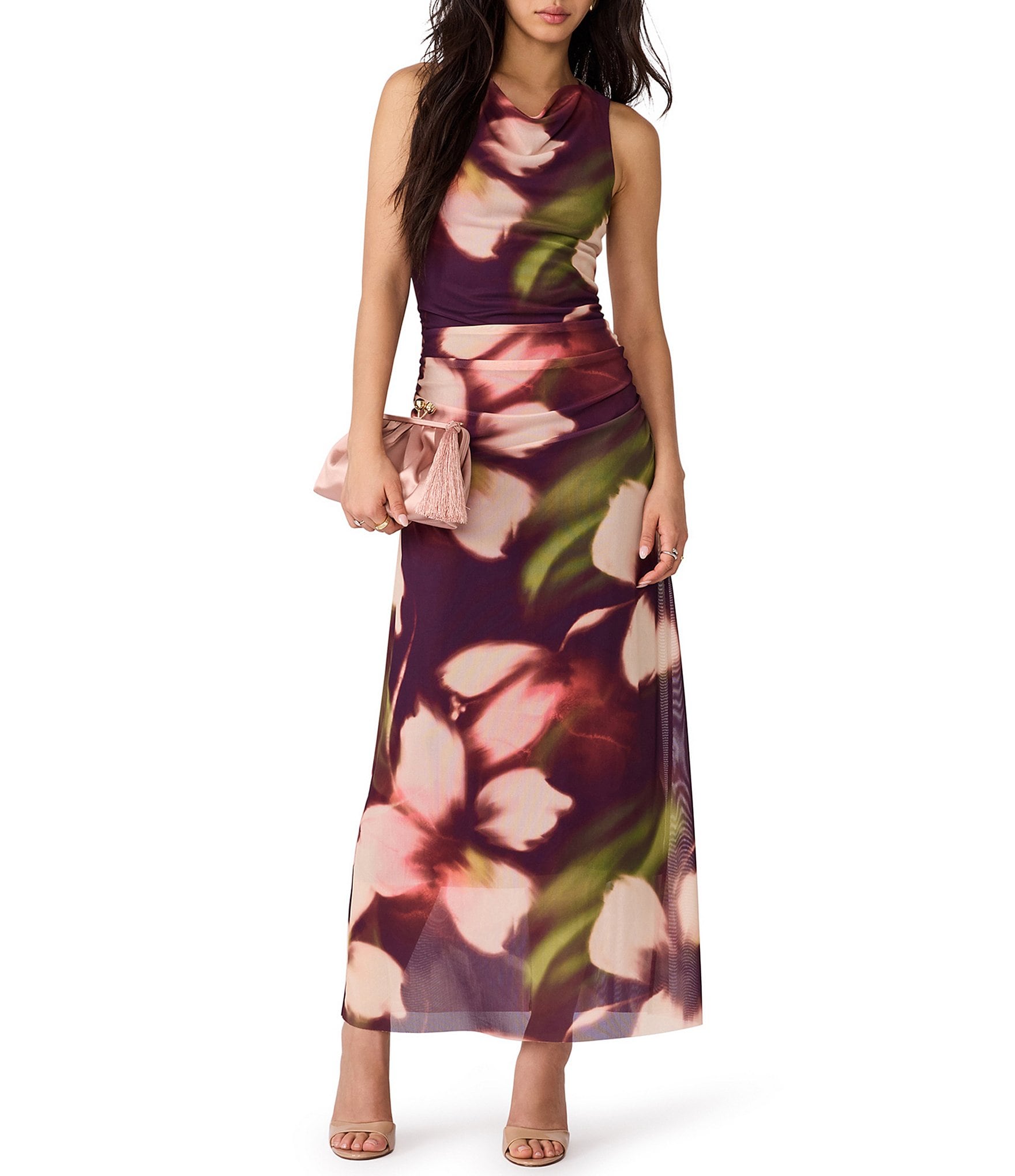 Steve Madden Rylen Floral Mesh High Neck Sleeveless Maxi Dress
