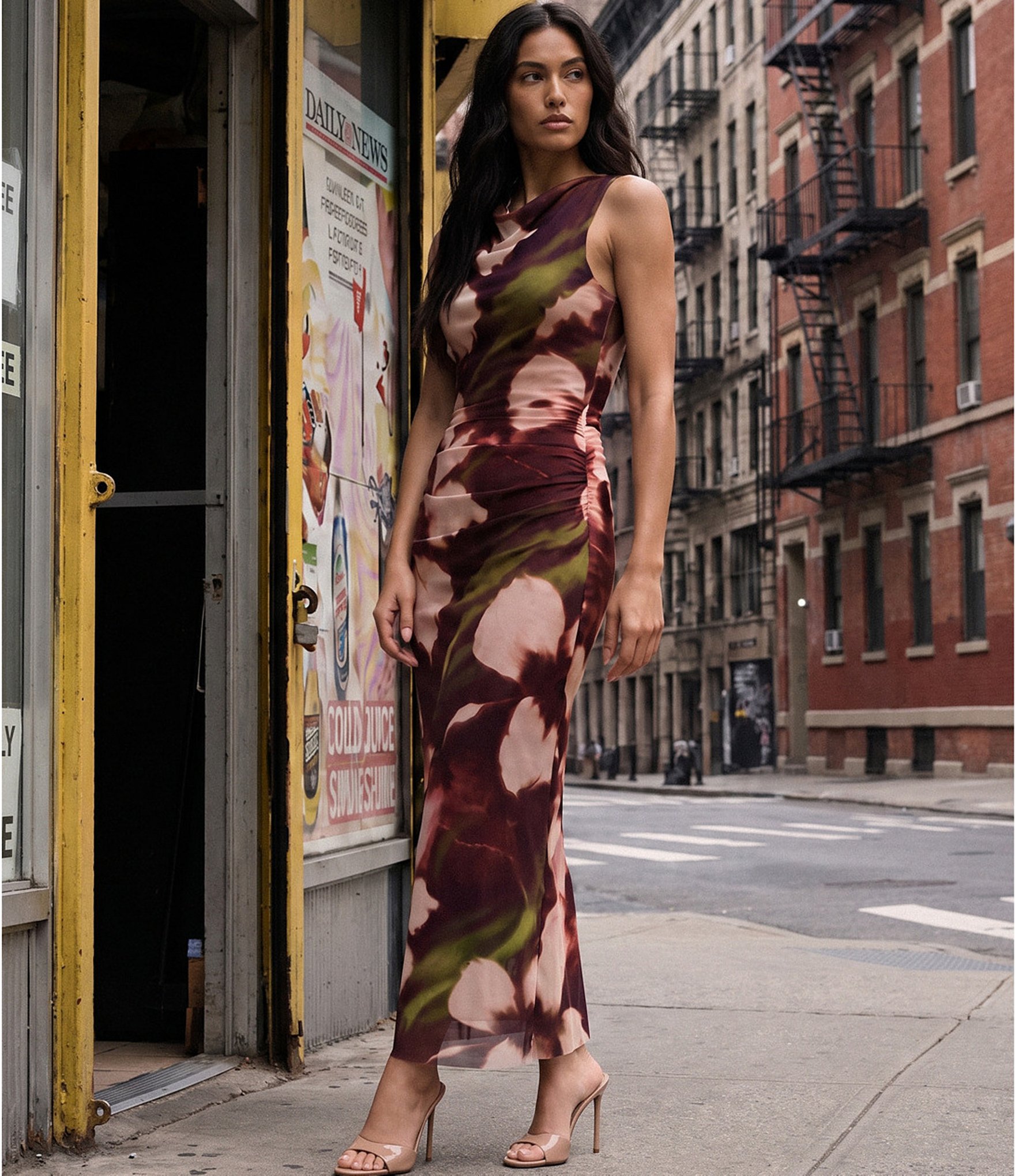 Steve Madden Rylen Floral Mesh High Neck Sleeveless Maxi Dress