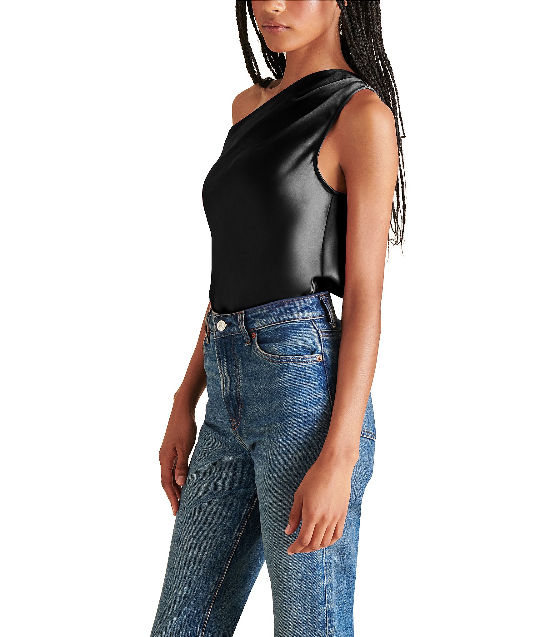 Steve Madden Sapphire Satin One Shoulder Neck Sleeveless Bodysuit