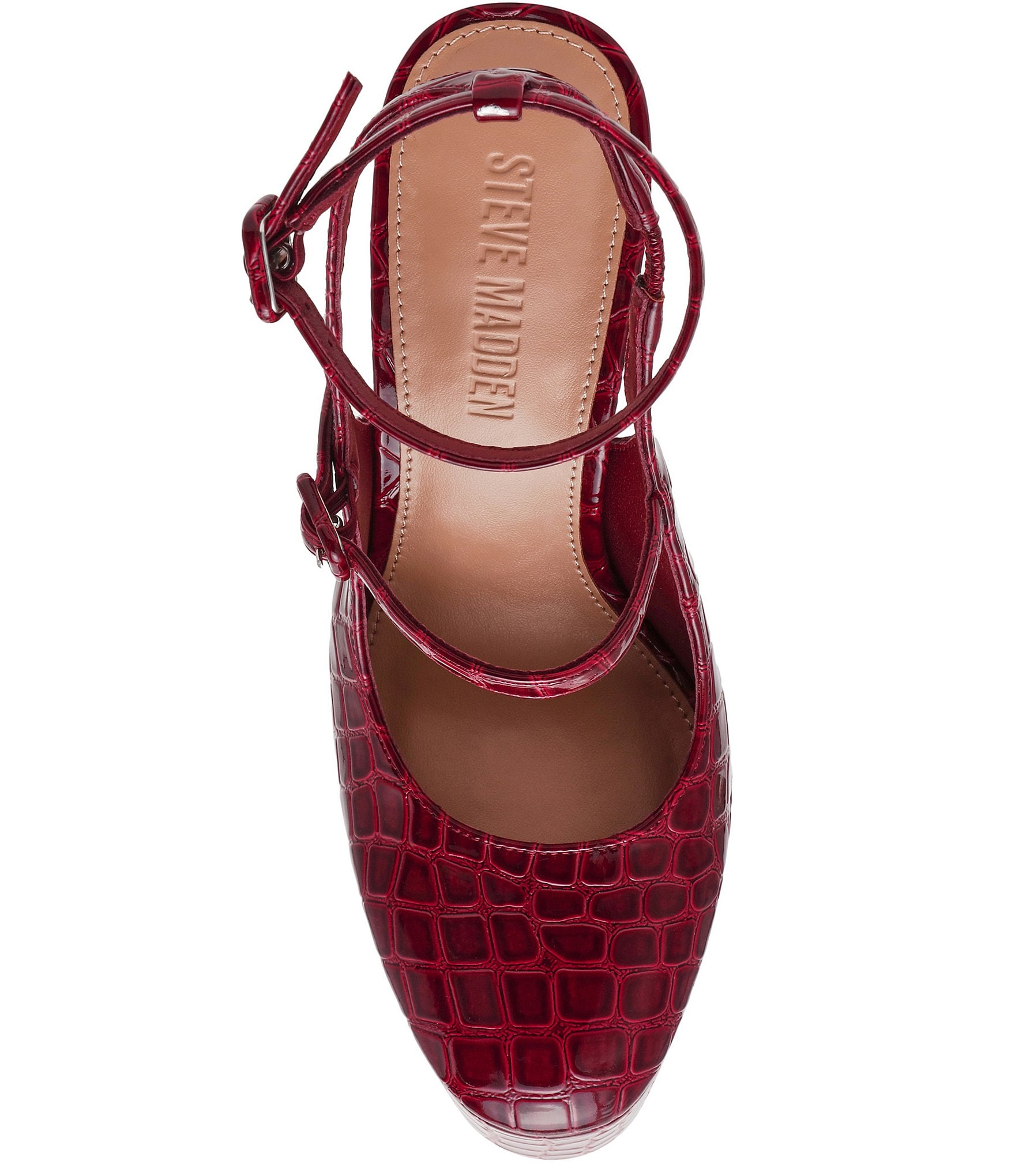 Steve Madden Scotlyn Croco Embossed Strappy Mary Jane Platform Pumps