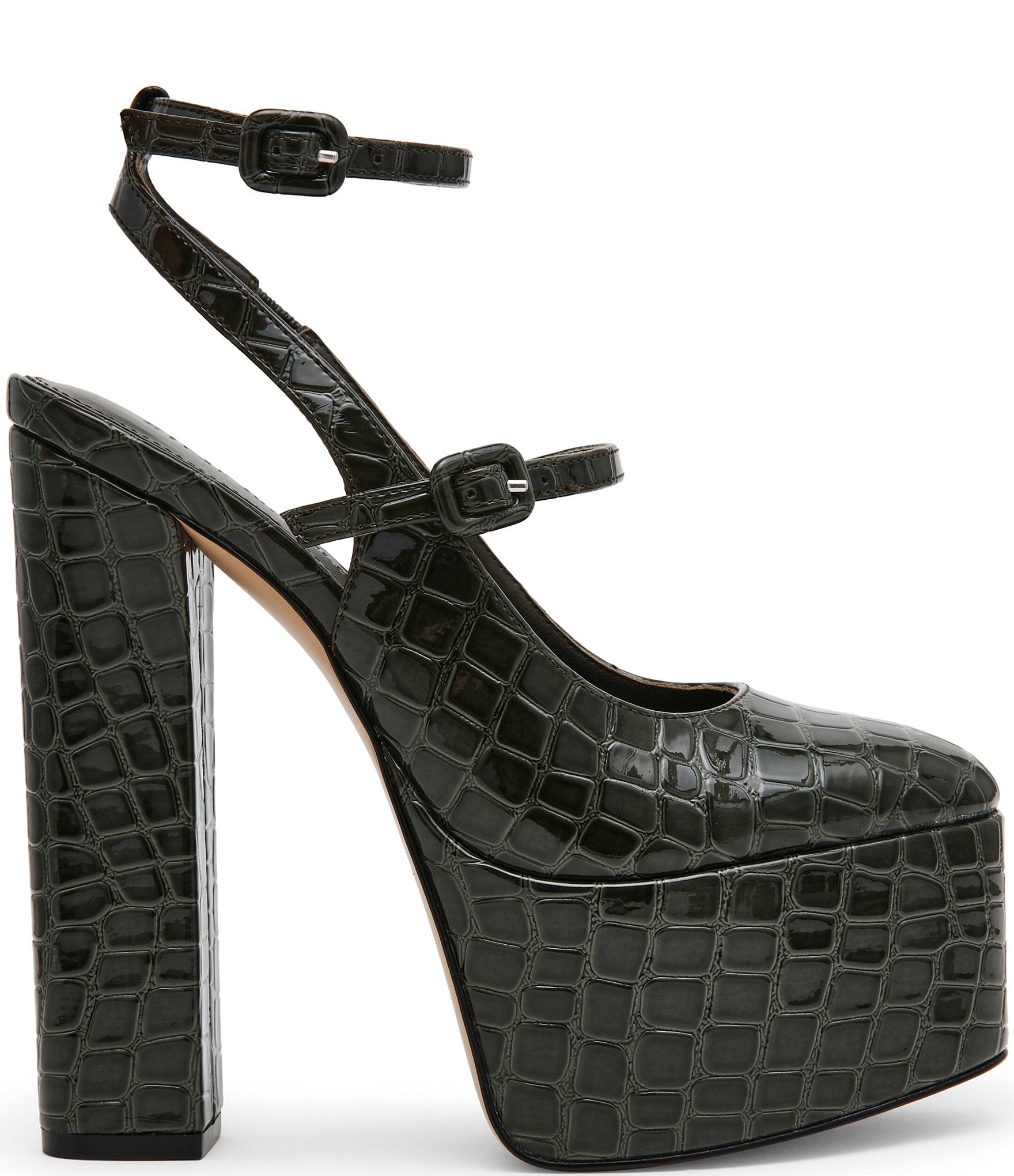 Steve Madden Scotlyn Croco Embossed Strappy Mary Jane Platform Pumps