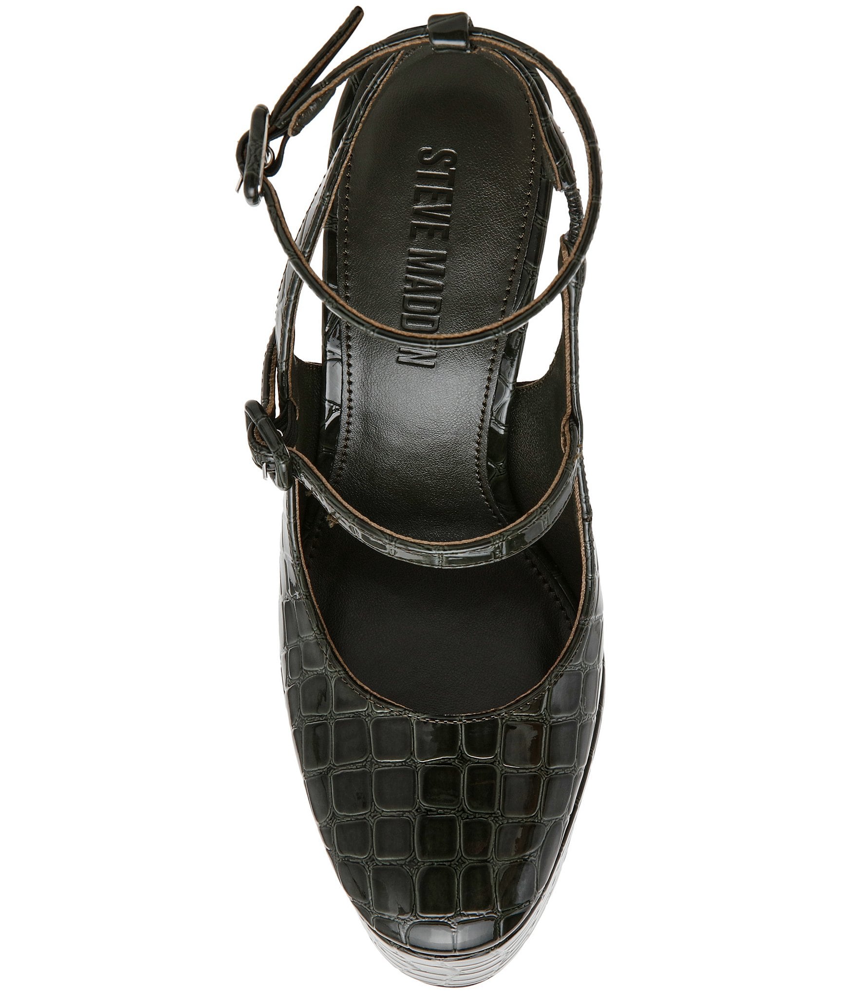 Steve Madden Scotlyn Croco Embossed Strappy Mary Jane Platform Pumps