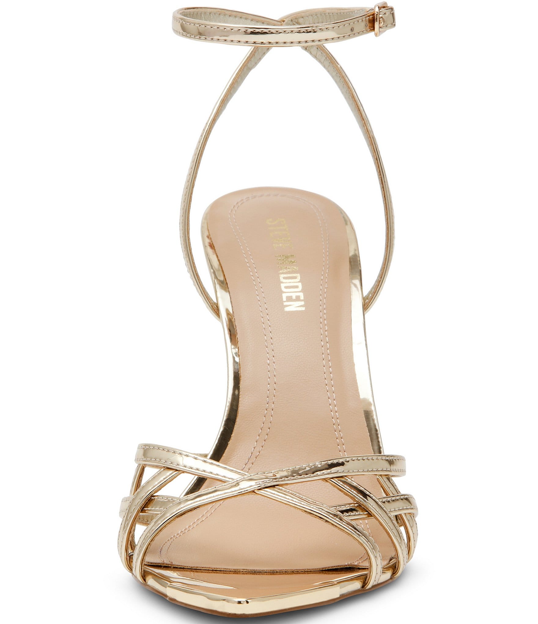 Steve Madden Sensation Metallic Patent Strappy Pointed Toe Stiletto Dress Sandals