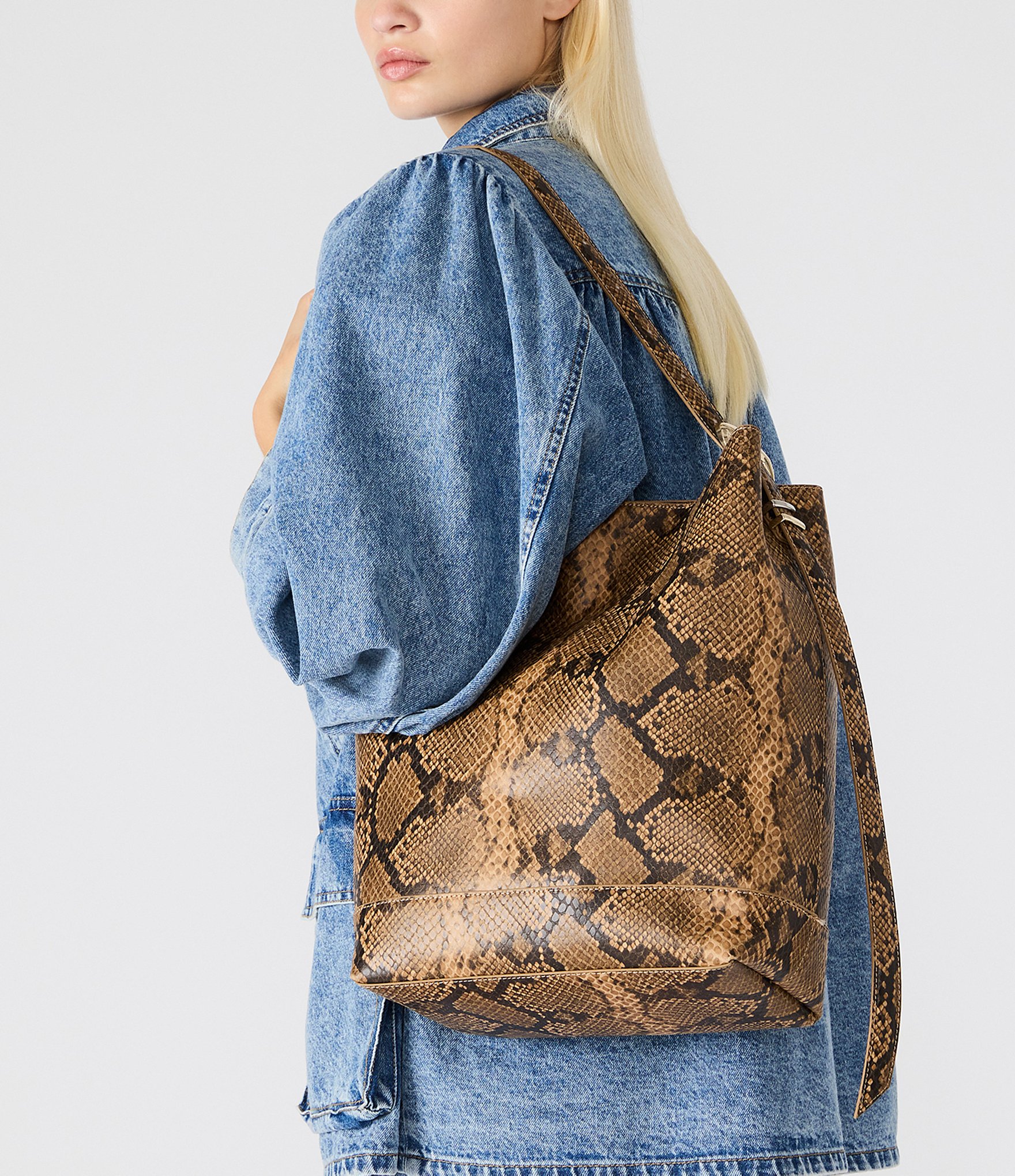 Steve Madden Snake Print Bucket Bag