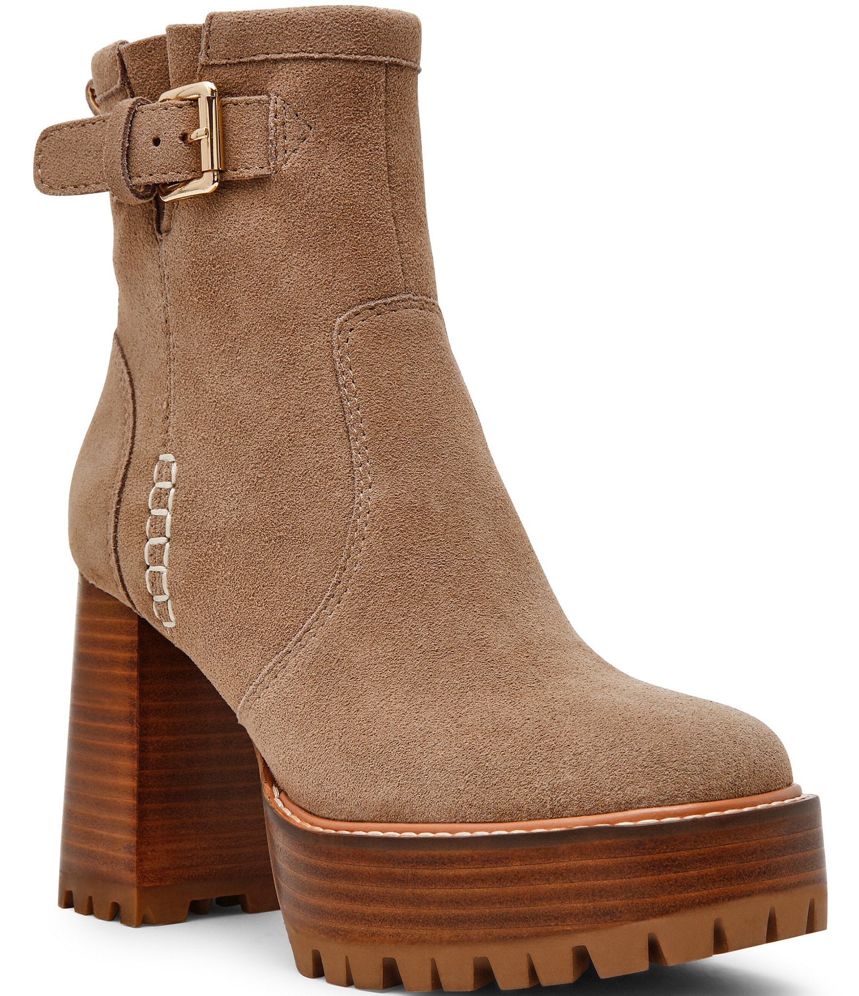 Steve Madden Summit Suede Buckle Hardware Platform Block Heel Booties