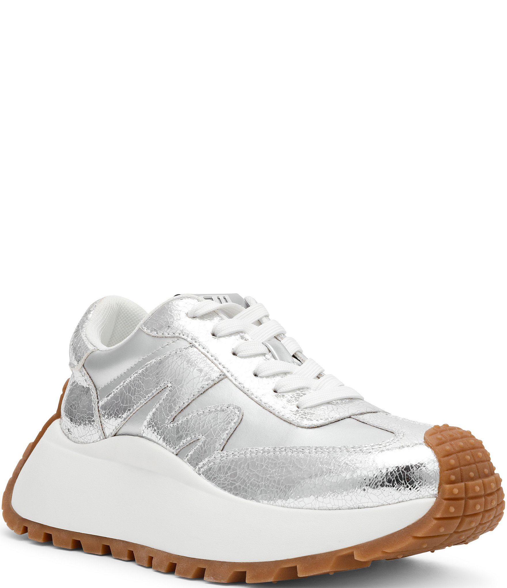 【Steve Madden】Glacial-R 厚底スニーカー(WHITE SILVER) Steve Madden Glacer-R Rhinestone Detail Platform Sneakers