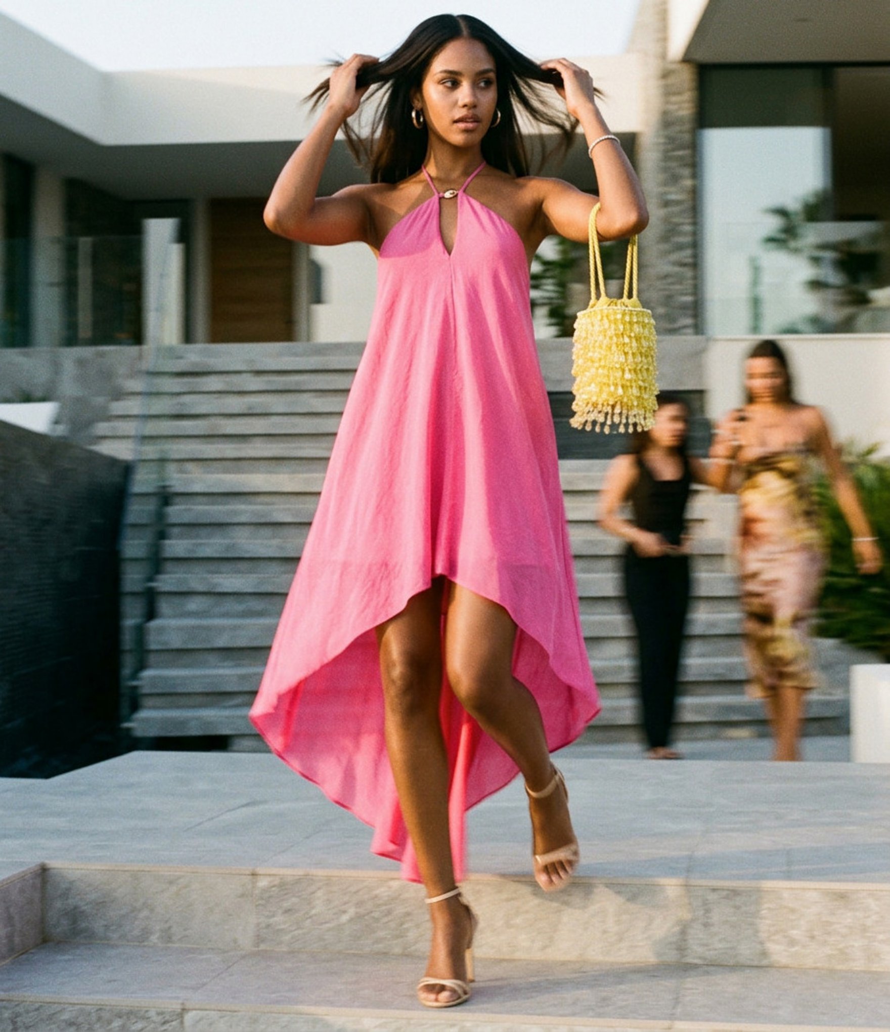 Steve Madden Suzanne Halter Shift Hi Low Maxi Dress