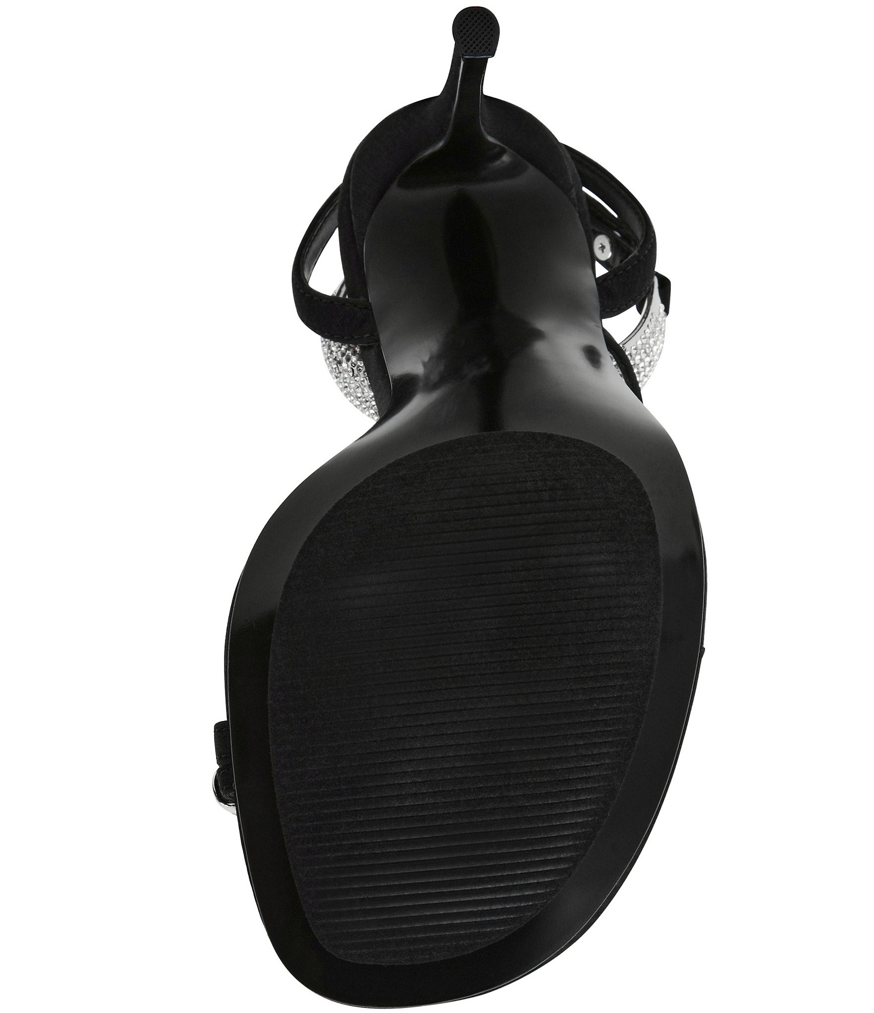 Steve Madden Tia Satin Rhinestone Hardware Ankle Strap Toe Loop Dress Sandals