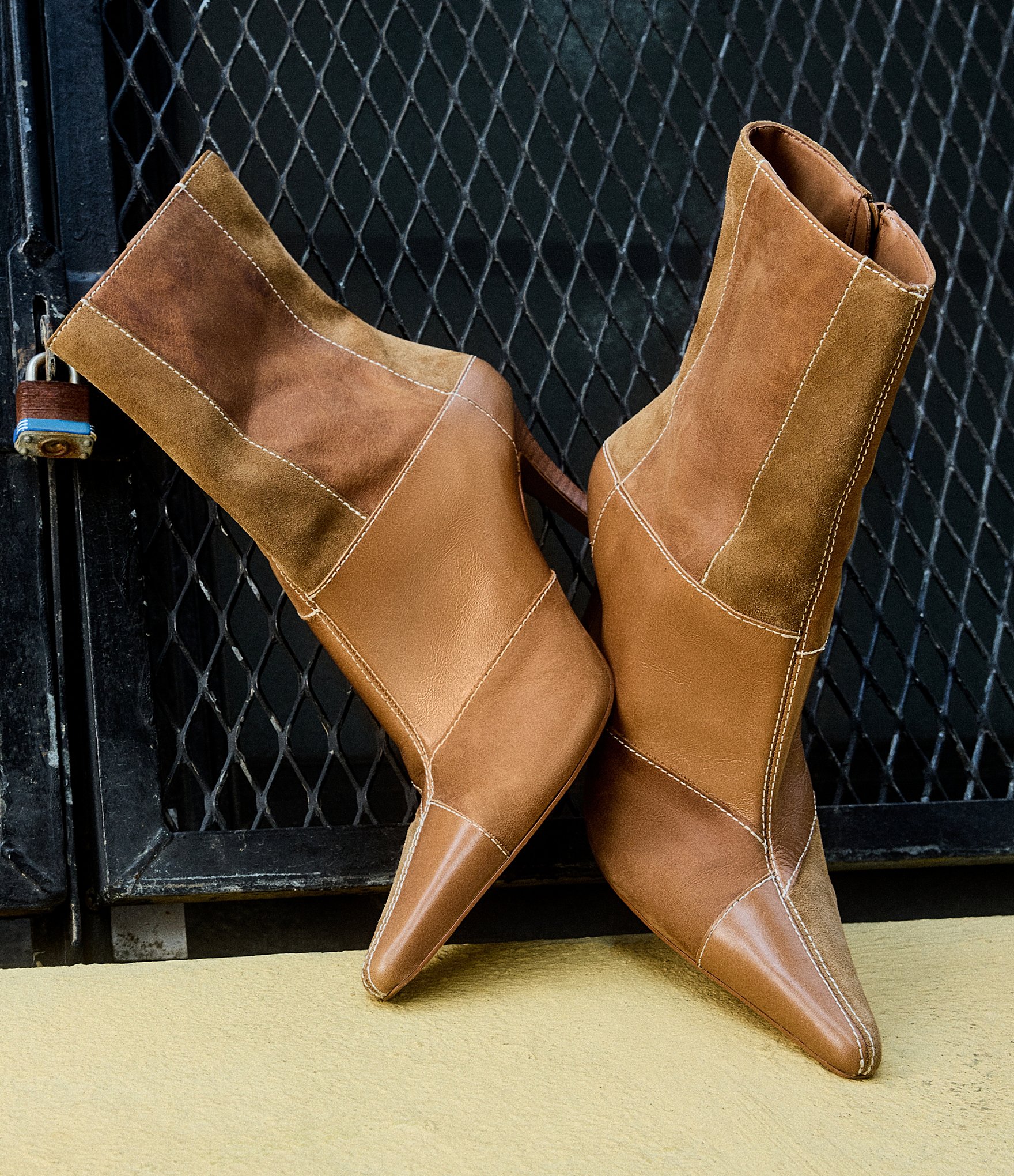 Steve Madden Trial Leather Patchwork Booties