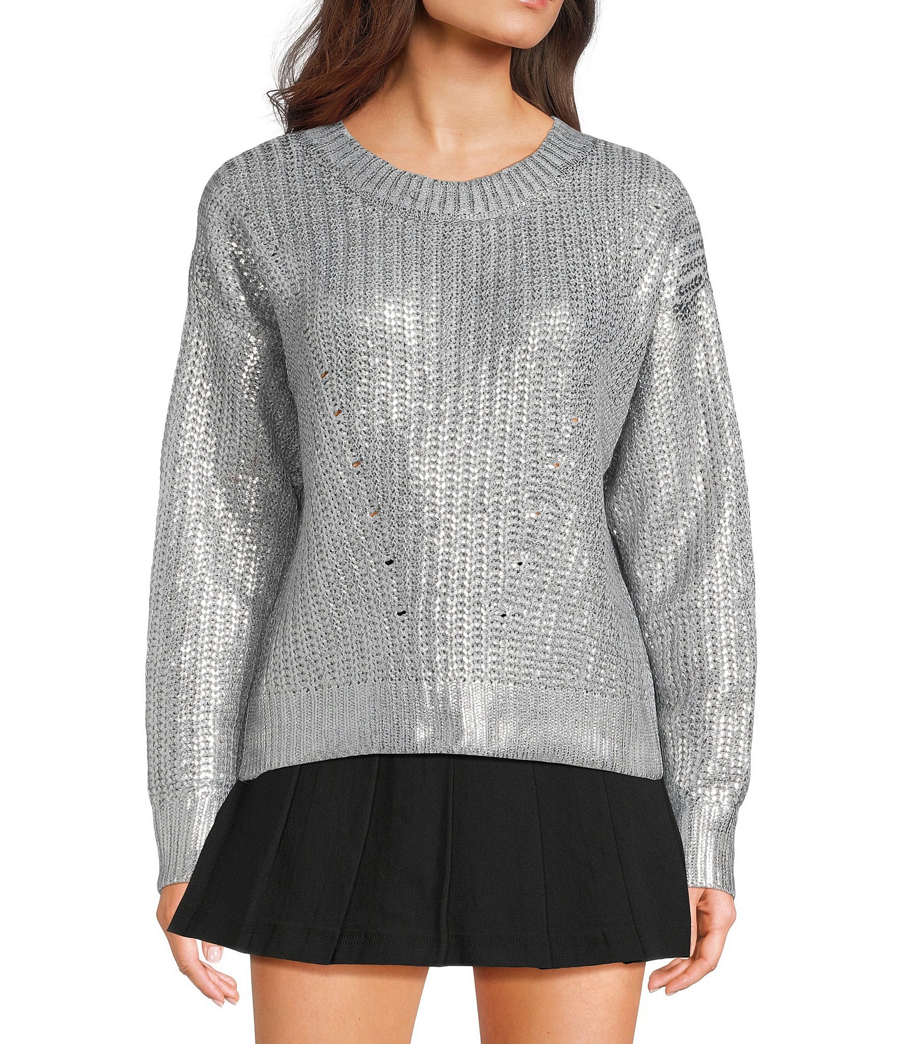 Steve Madden Women's Kiana Relaxed Fit Wool Blend Sweater - Crew Neck With Pompom Shoulder Detail - View #7