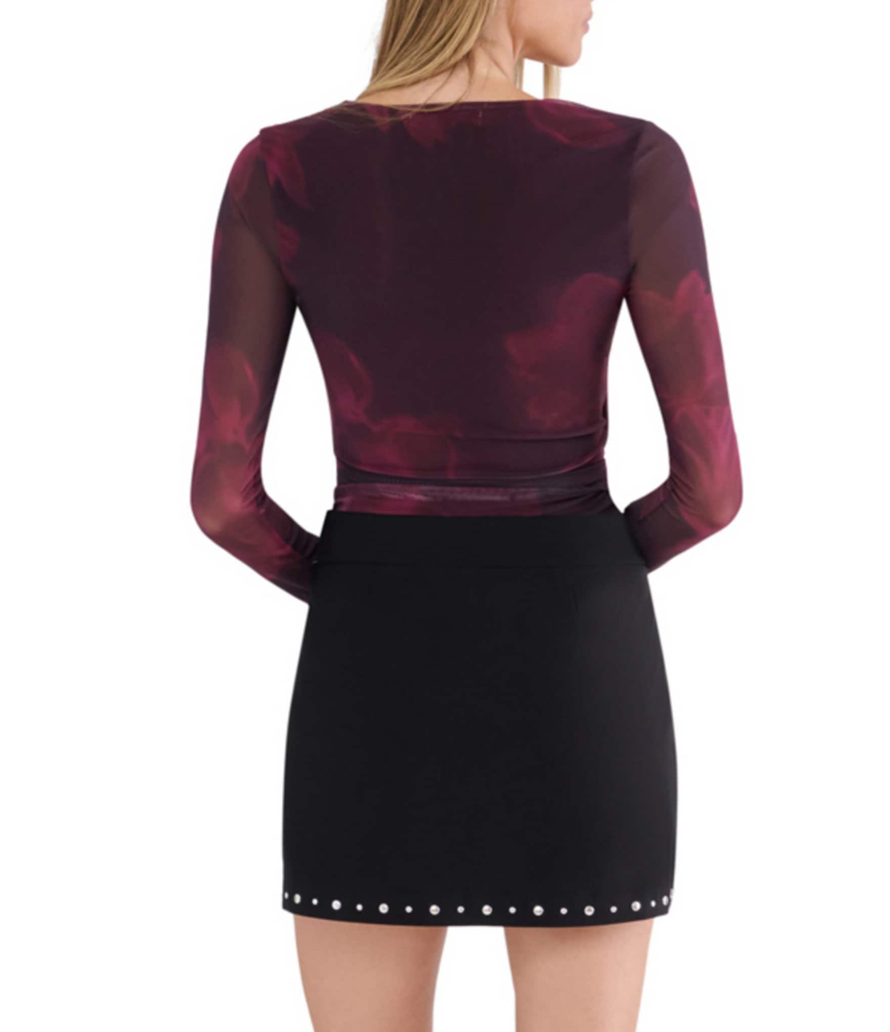 Stevie By Steve Madden Printed V-Neck Long Sleeve Tie Front Wrap Top