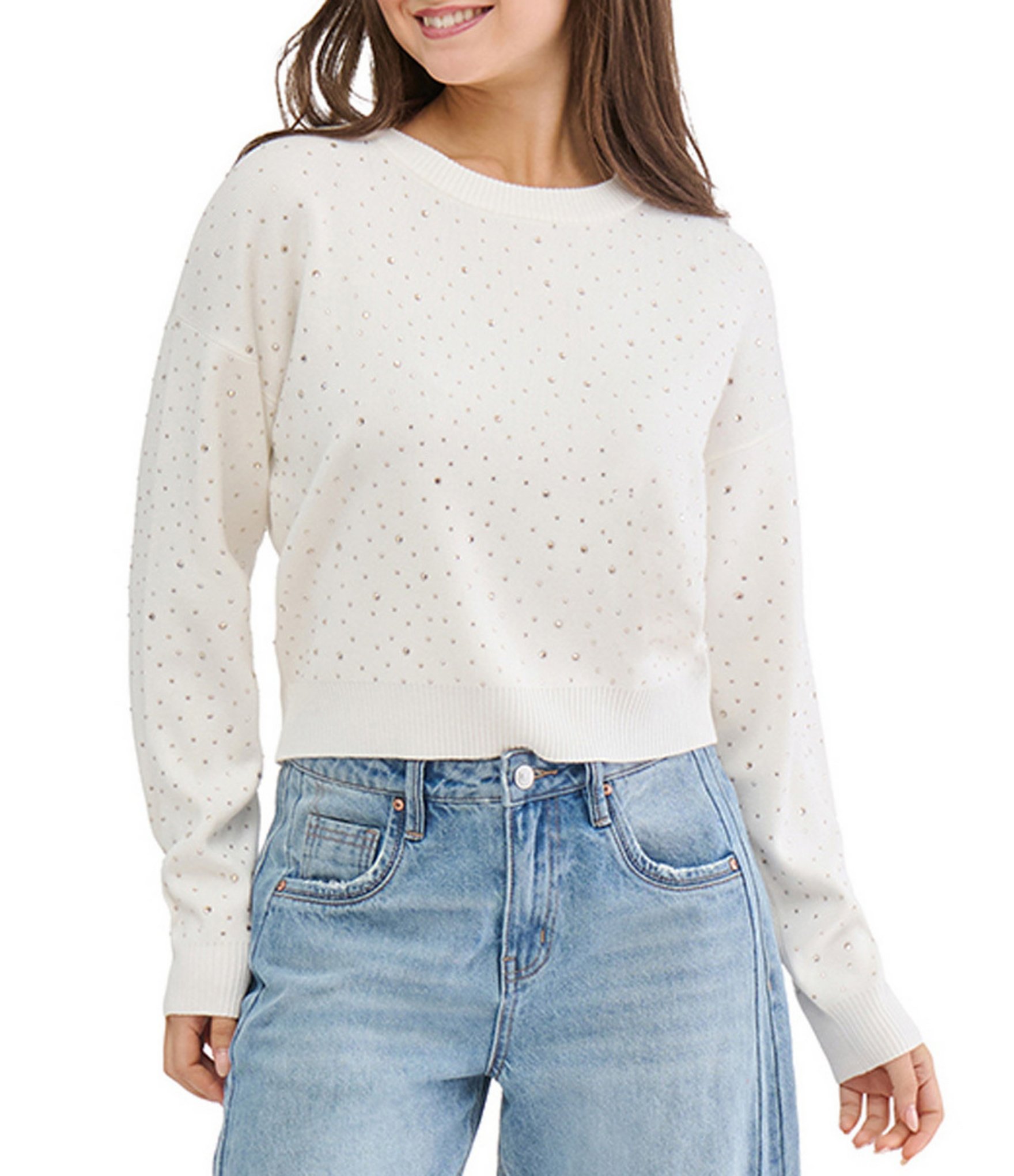 Stevie By Steve Madden Rhinestone Studded Crewneck Sweater