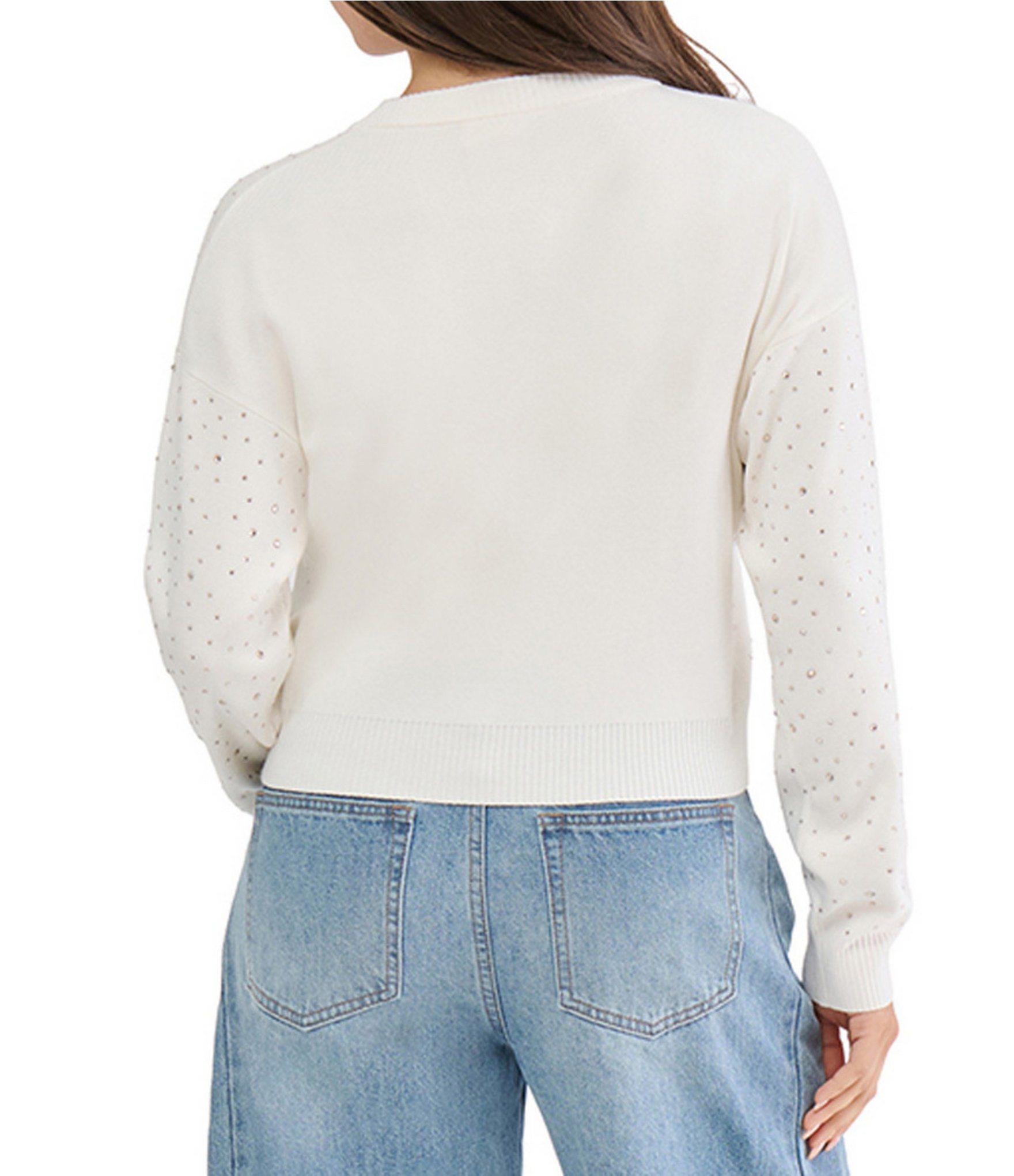 Stevie By Steve Madden Rhinestone Studded Crewneck Sweater