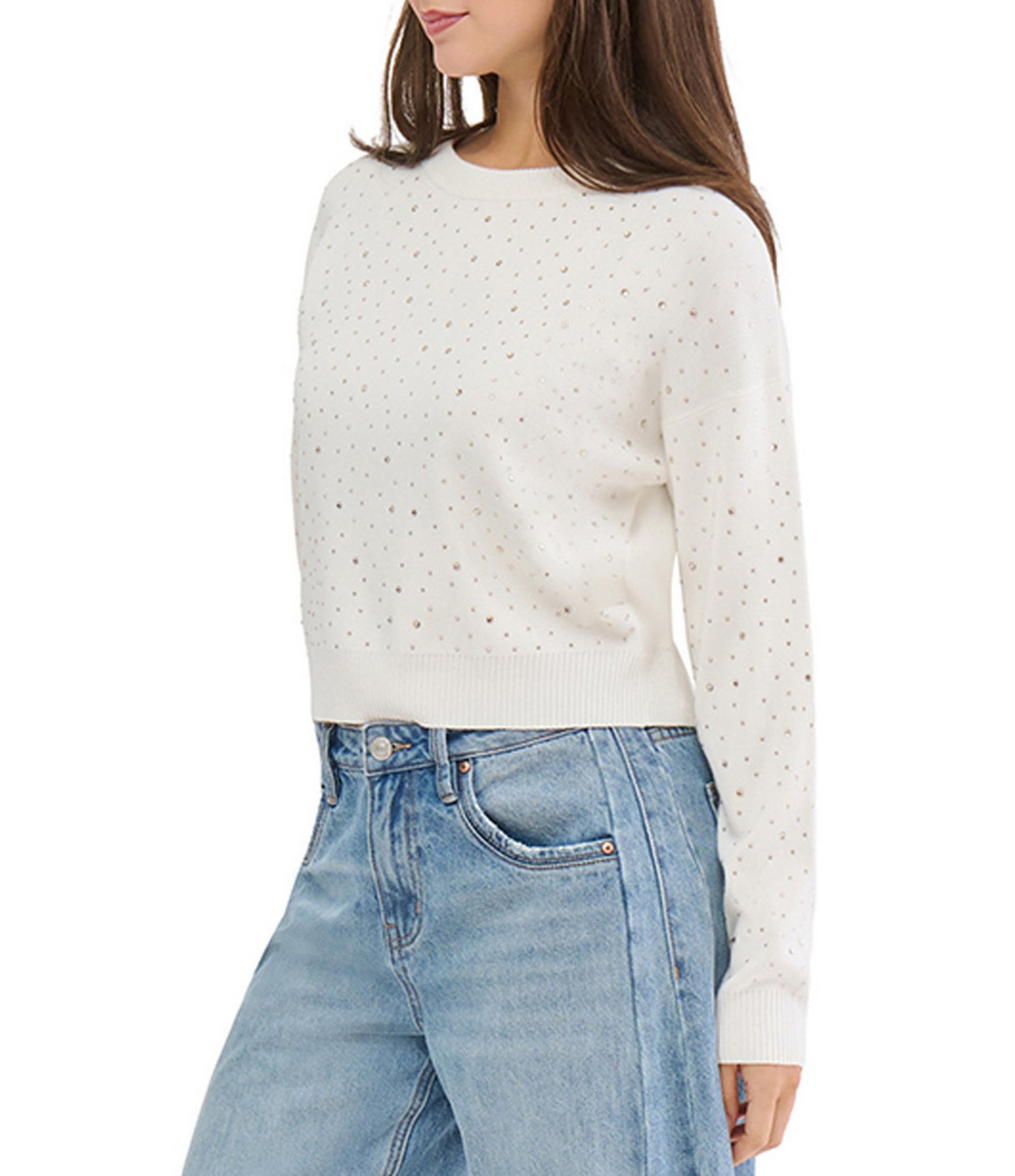 Stevie By Steve Madden Rhinestone Studded Crewneck Sweater