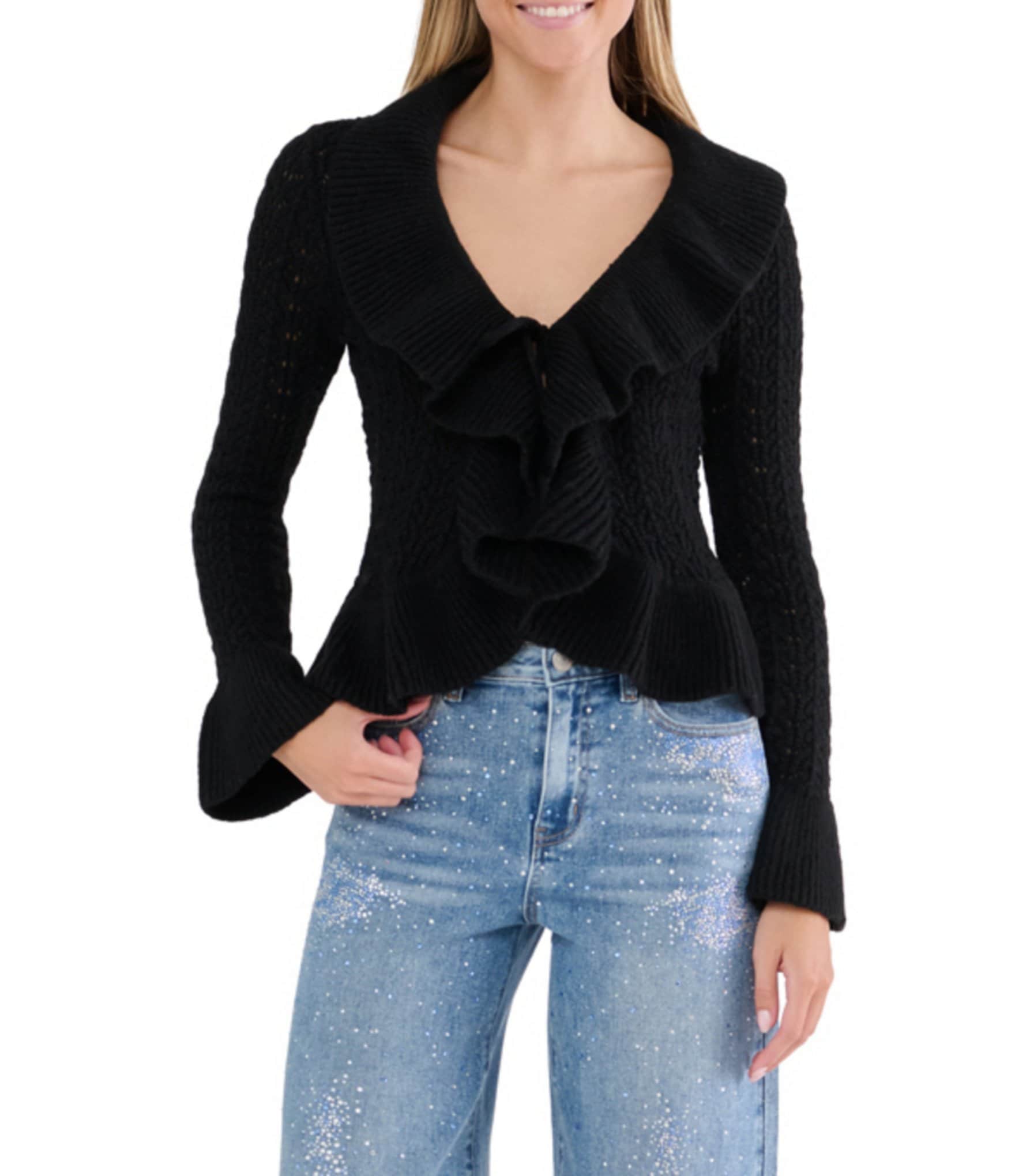 Stevie By Steve Madden Ruffle Tie Front Cardigan