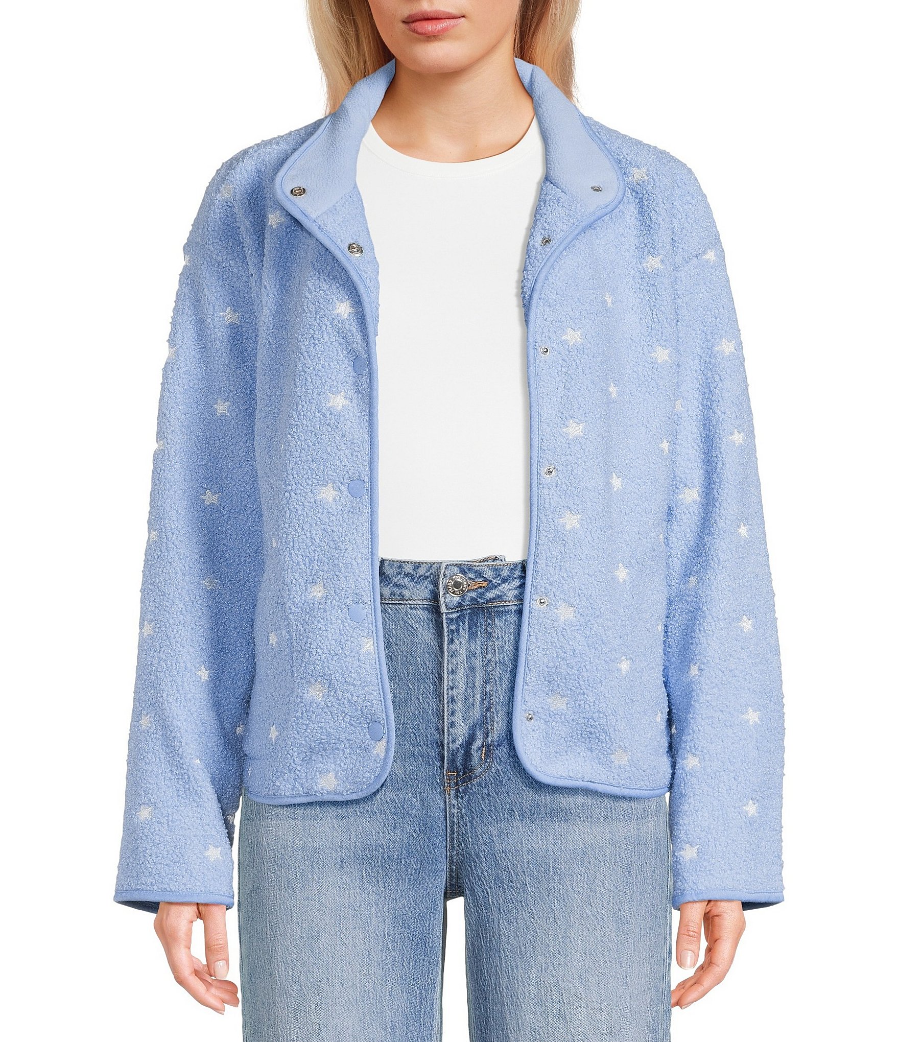 Stoosh Bonded Sherpa Embroidery Star Print Jacket