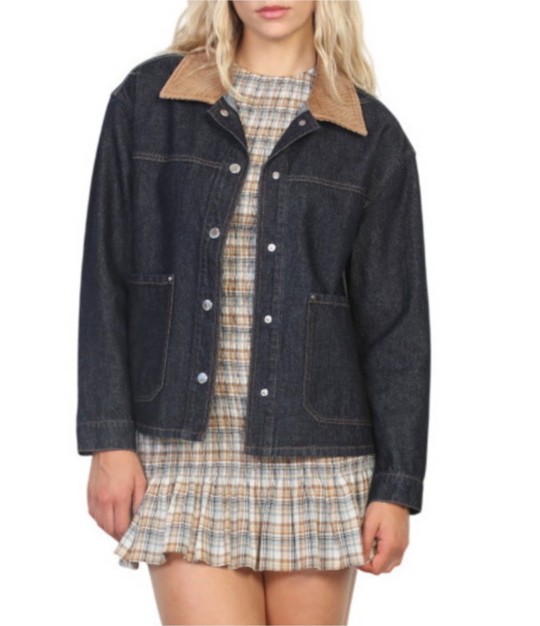 Stoosh Denim Chore Corduroy Collar Boxy Barn Jacket